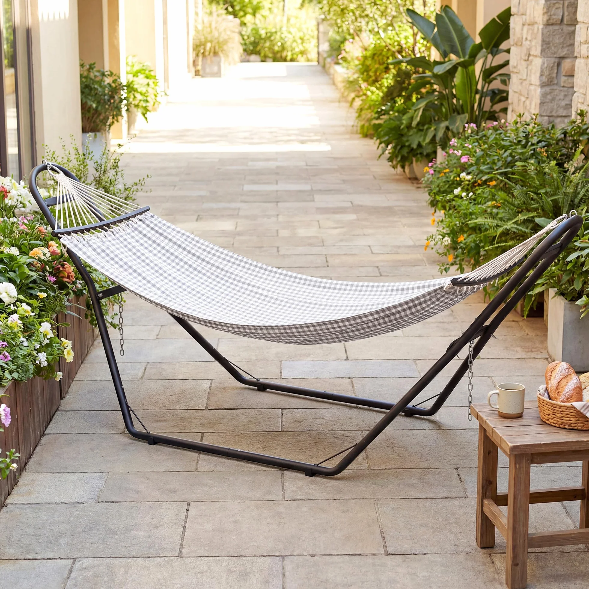 Outsunny Support de Hamac pour 2-3 Personnes, Cadre en Acier Portable et Réglable, Résistant aux Intempéries, Capacité 150 kg, Noir
