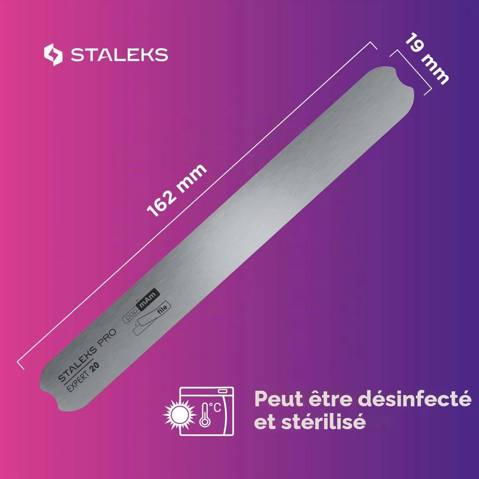 Staleks Pro Expert Manche en acier inoxydable pour limes adhésives et limes pochettes jetables