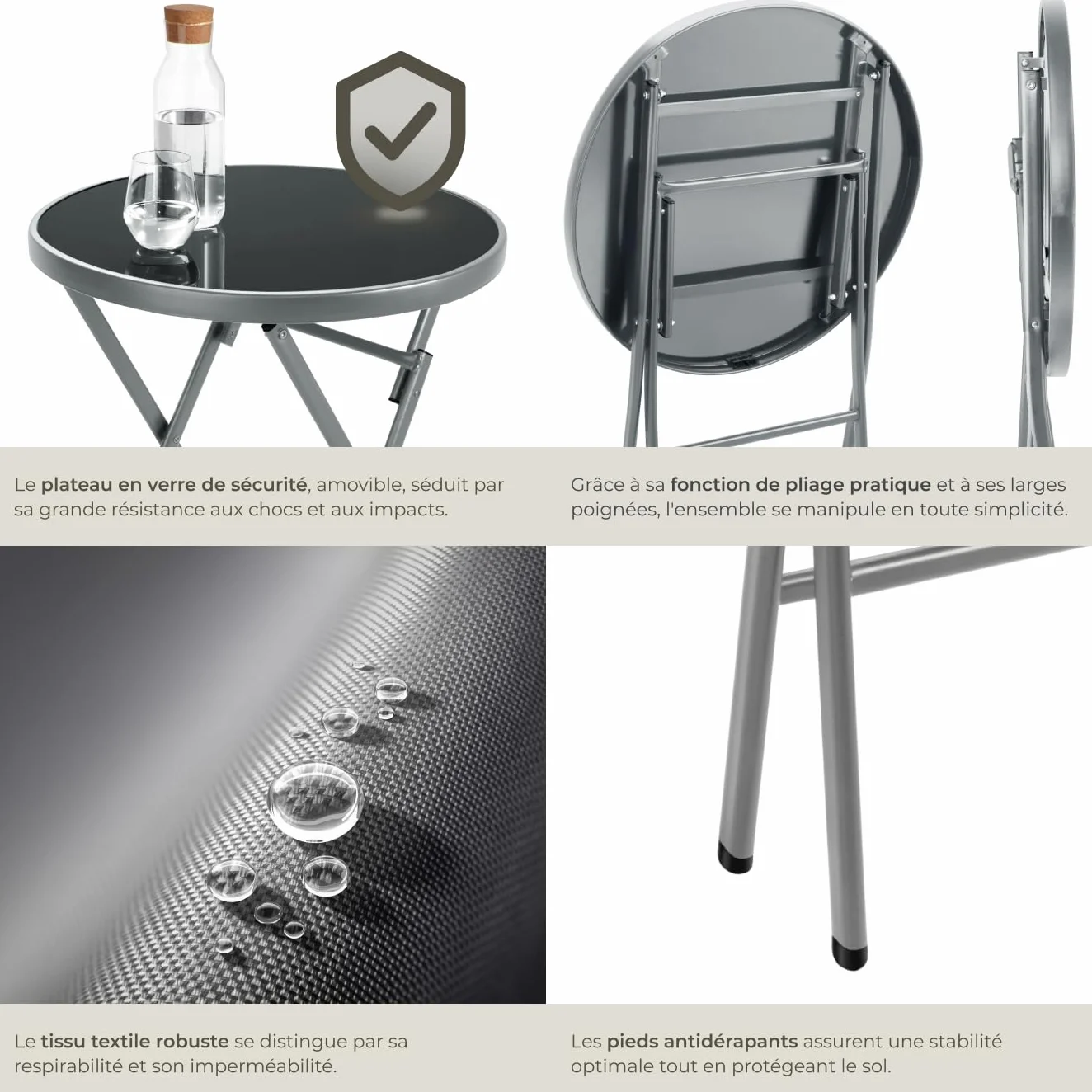 Tectake Ensemble Table Ronde et Chaises Pliantes Table de Bistrot Jardin 2 Personnes Acier Epoxy