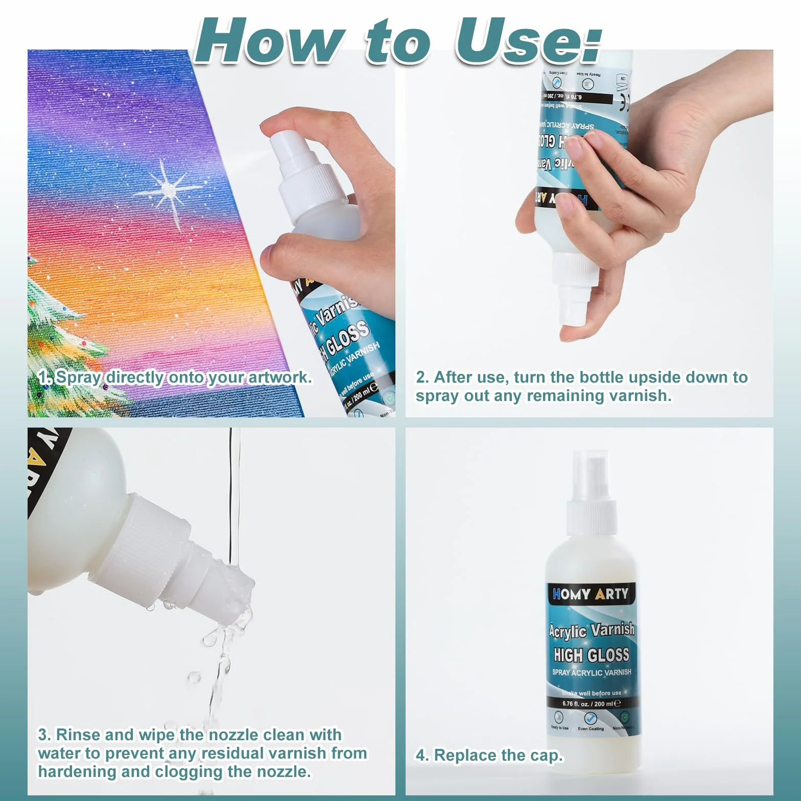 HOMY ARTY Vernis Acrylique Brillant Spray Transparent 200 ml Finition Brillante Protection Durable