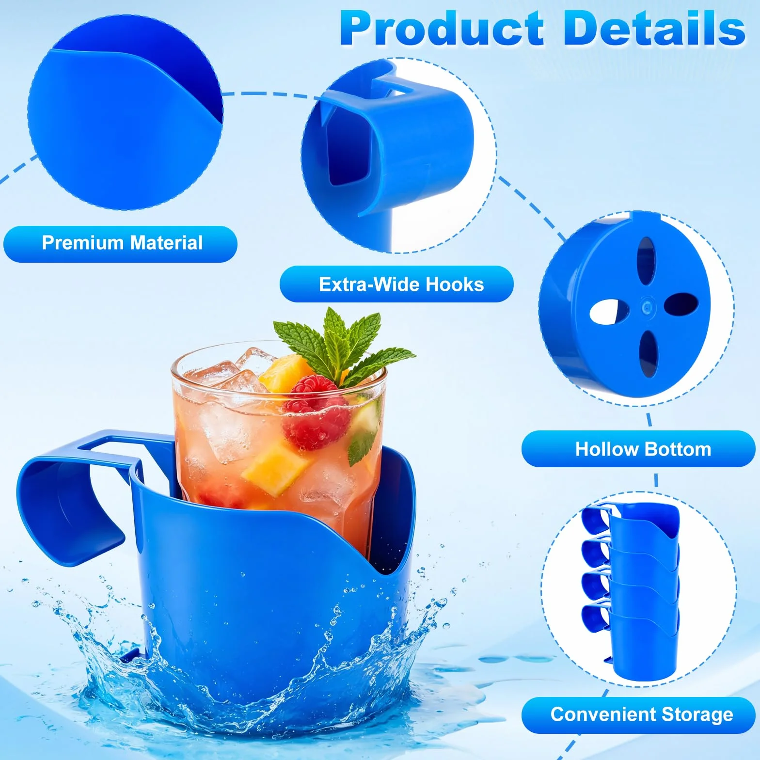 Lot de 4 porte-gobelets de piscine Poolside - En plastique - Refroidisseur de caisse à bière - Pour piscine - Support suspendu - Accessoires de piscine pour piscine hors sol