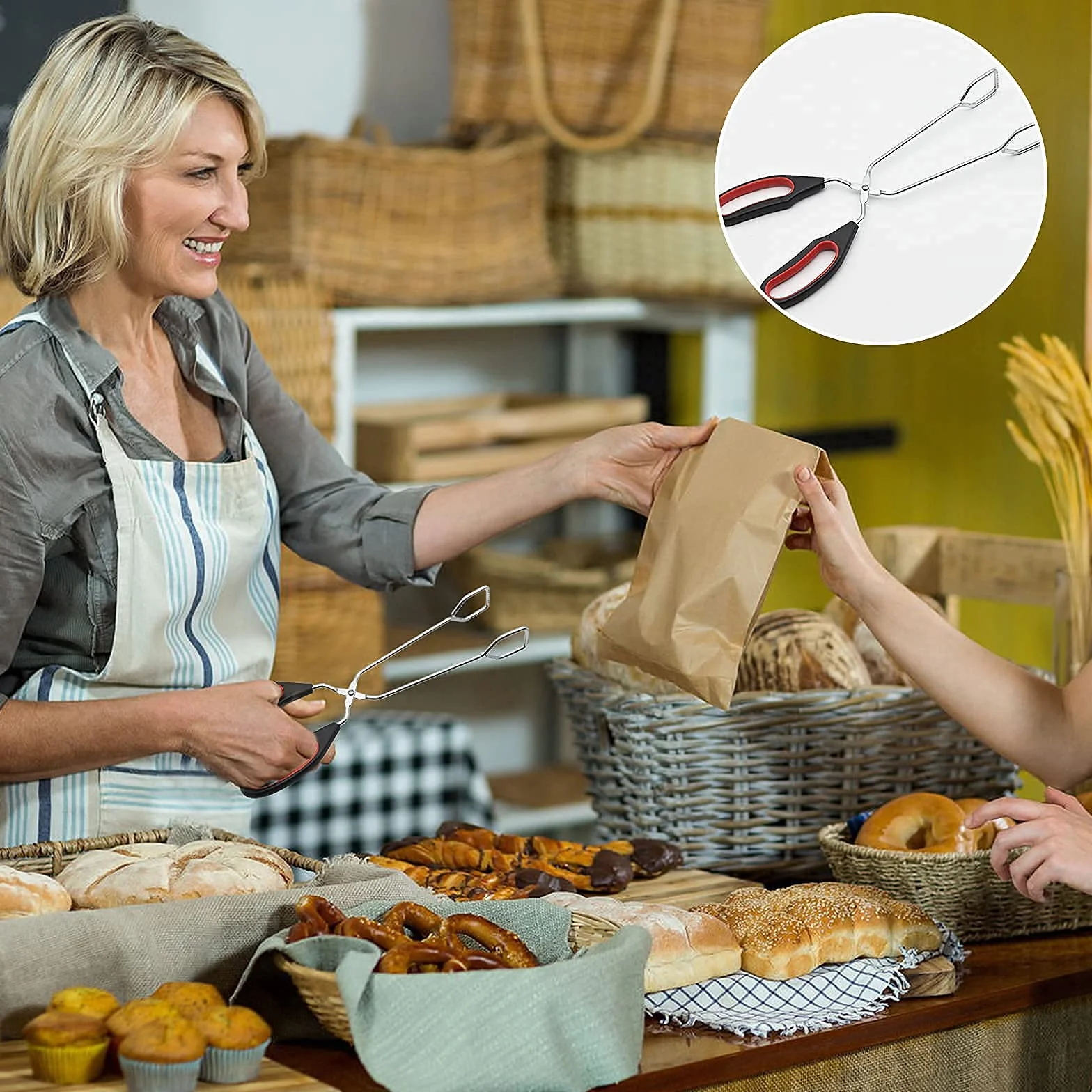 2x Pinces à Barbecue de 9 et 11 Pouces, Pinces à Ciseaux en Acier Inoxydable, Pinces à Grill pour Cuisson, Pinces d'Alimentaire, Pain, Buffet, Nourriture, Pince de Cuisine avec Poignée Confortable