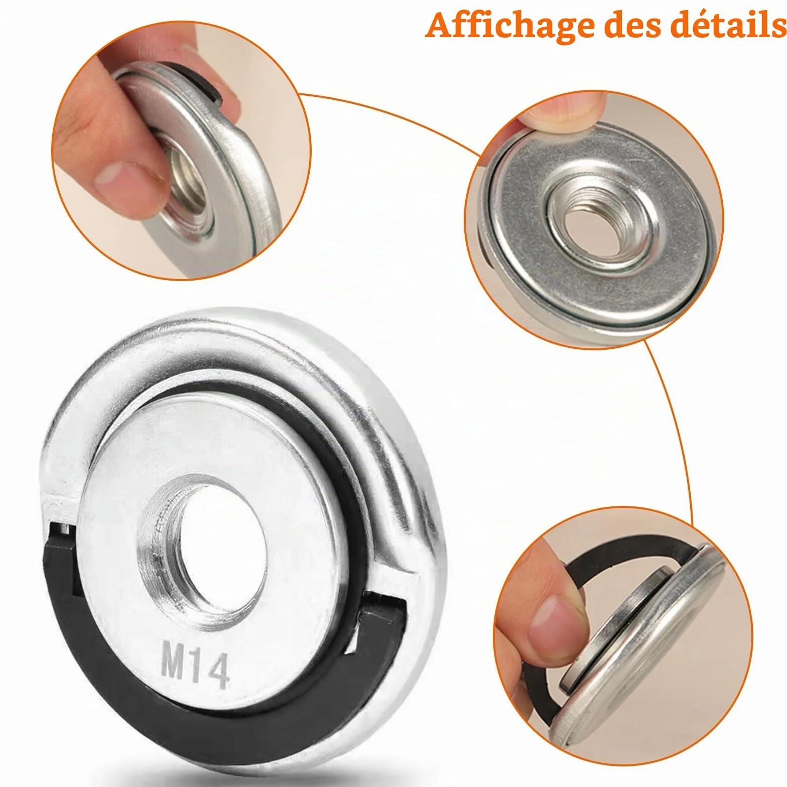 Lot de 6 accessoires pour meuleuse d'angle 125 mm, écrou de serrage rapide M14 avec clé Flex