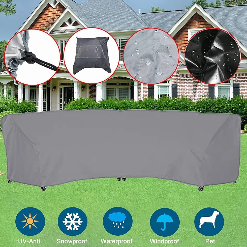 Housse de protection canapé sectionnel Oxford 420D imperméable extérieur jardin demi-lune