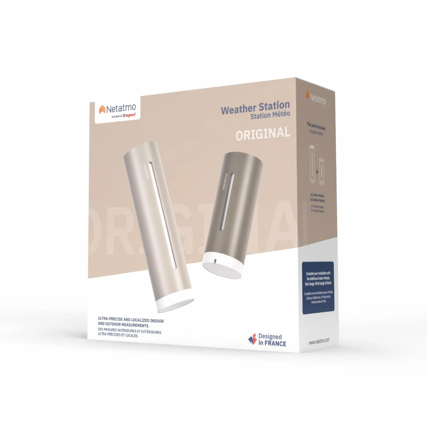 Netatmo Station Météo 2e génération Intérieur Extérieur Température Humidité Qualité de l'air UV Pollens Prévisions Compatible Apple Alexa Google Sable NWS-S-EC
