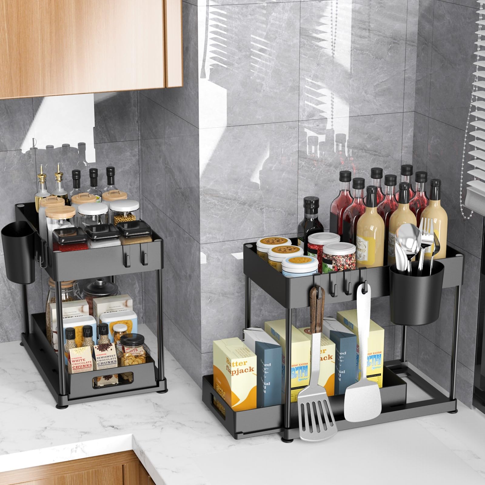 Black Two-Tier Pull-Out Under Sink Cabinet Organizer