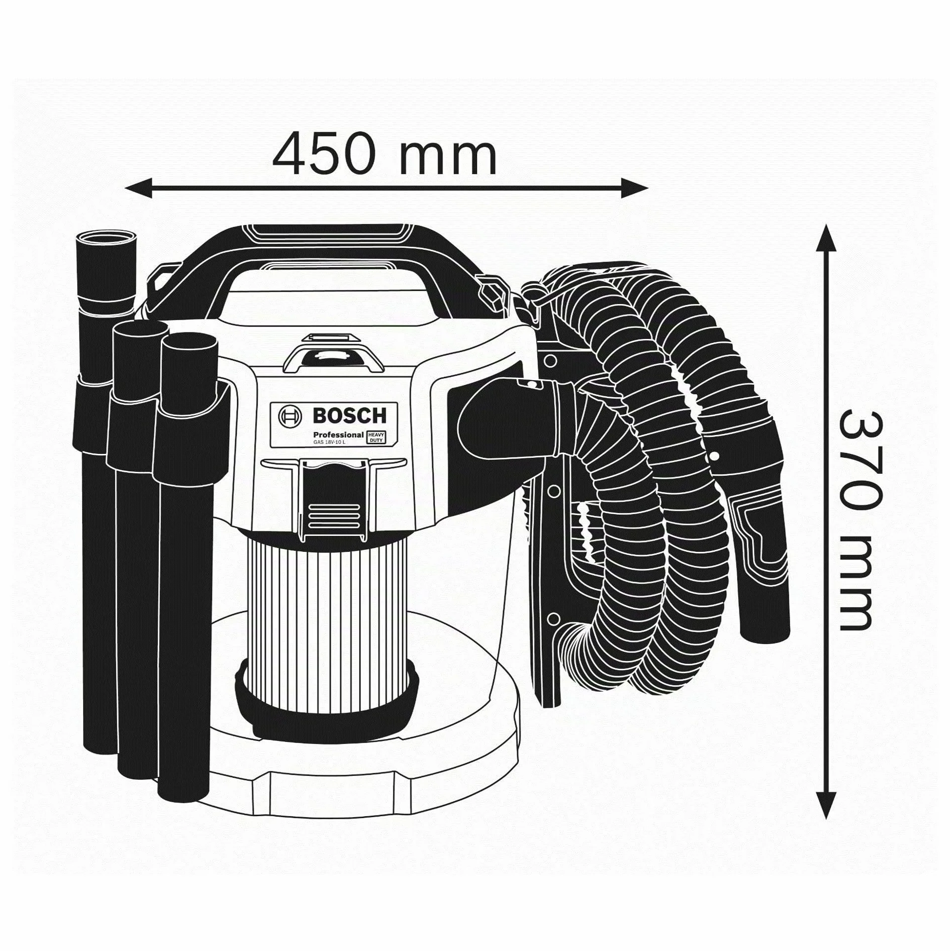 Bosch Professional 06019C6300 Aspirateur 18 V GAS 18 V-10 L (sans Batteries ni Chargeur, avec Filtre Plat Plissé, Suceur de Sol, Suceur Plat, Tuyau de 1,6 m, Débit Jusqu'à 24 L/Sec (Turbine) Bleu