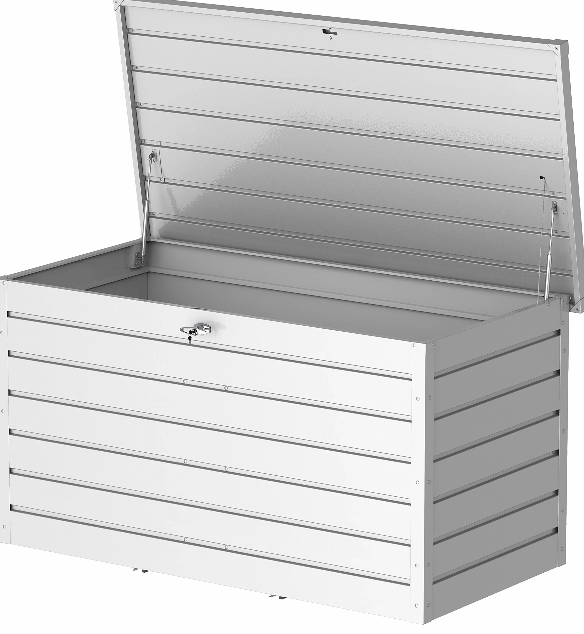 Duramax Palladium XL (1043 L) Coffre de Rangement Exterieur en métal avec vérin à gaz hydraulique et poignée verrouillable, boîte à coussins pour extérieure, boîte de patio, argenté