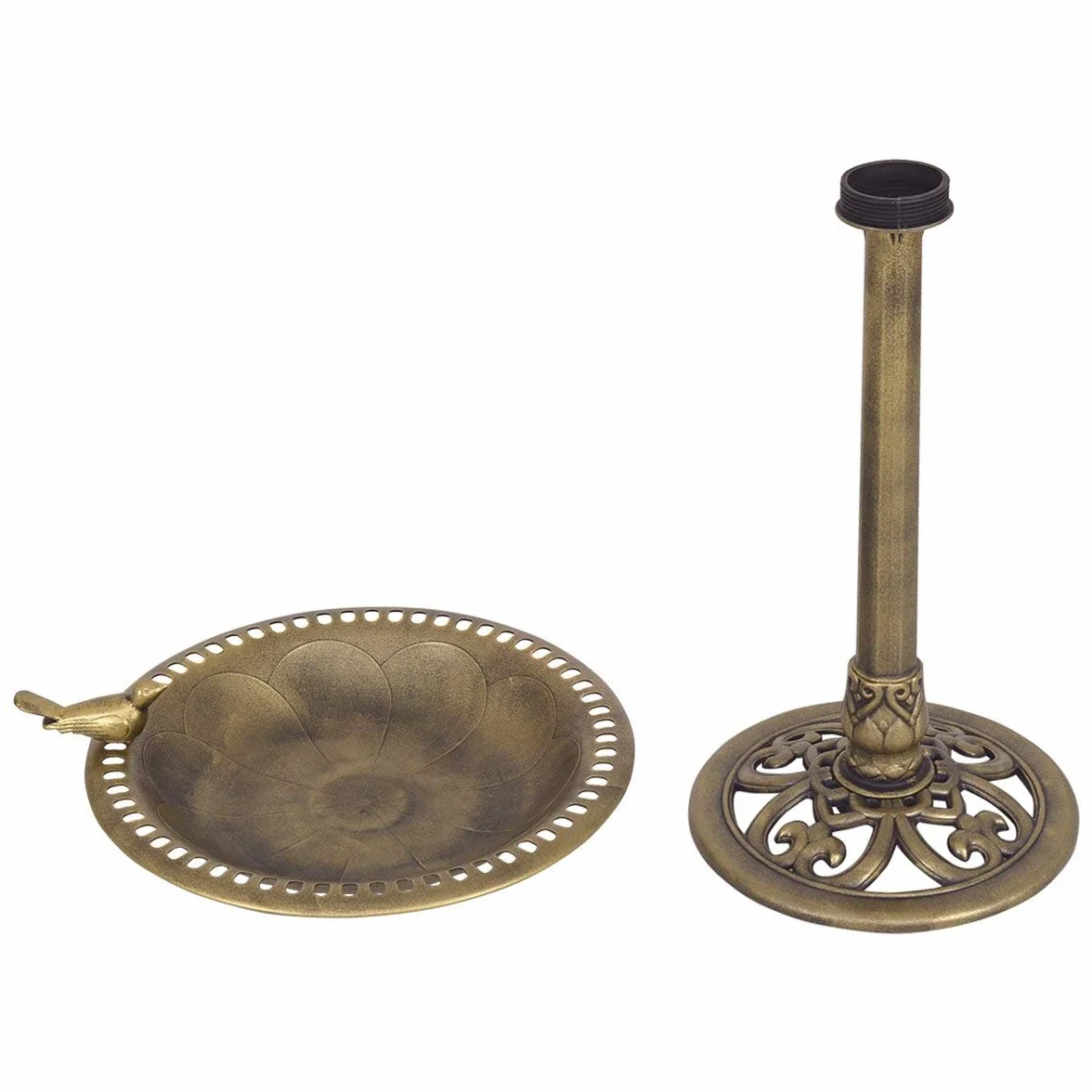 GYMAX Abreuvoir Oiseaux Exterieur sur Pied, Bain Oiseaux Sauvage Hauteur 70cm, Mangeoire Style Antique, Plateau Diamètre 50cm, PP, Cuivre