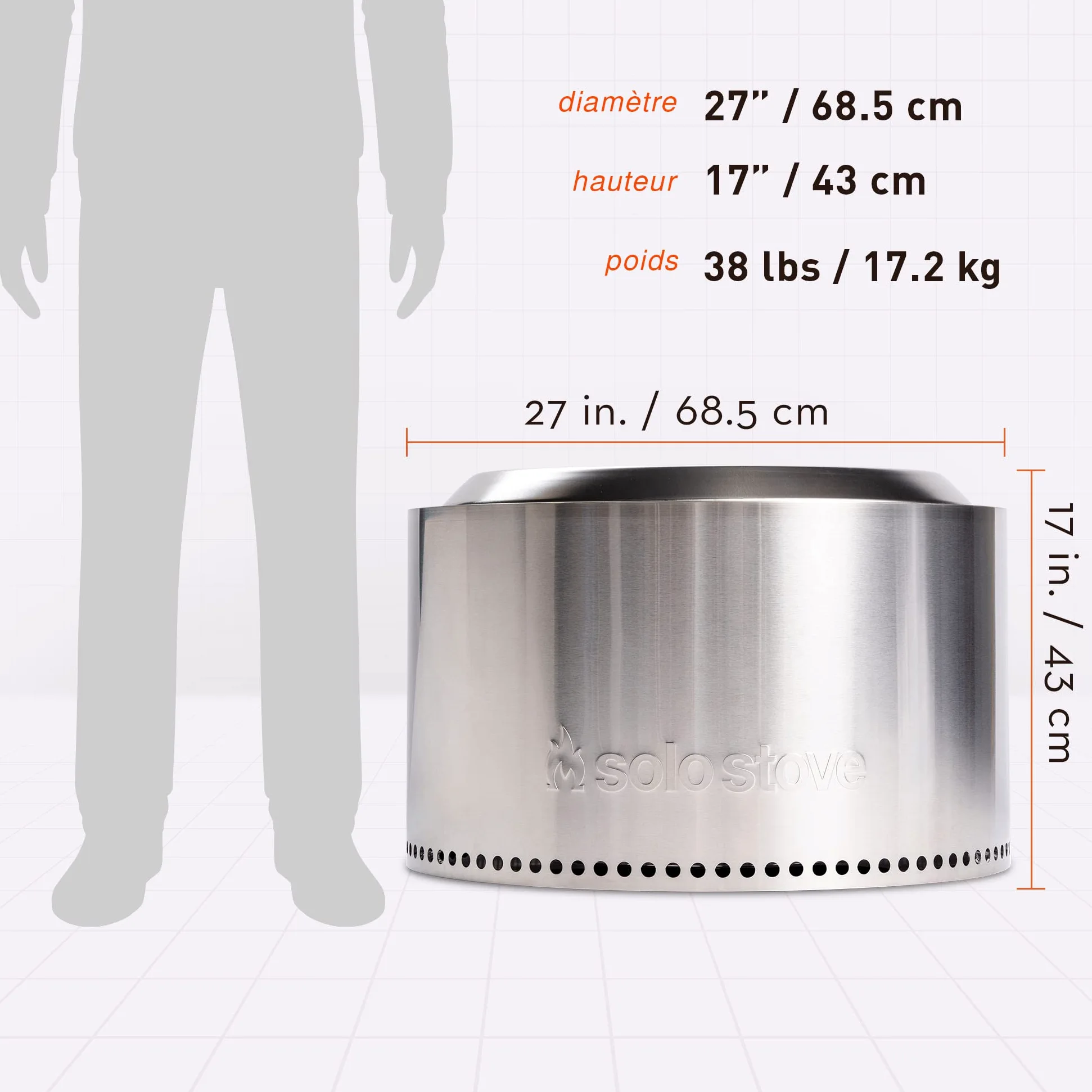Solo Stove Brasero Yukon 2.0 | Brasero Portable de sans émission de fumée, Combustion Naturelle du Bois, avec bac à Cendres Amovible, Acier Inoxydable, 68,5 x 43 cm, 18,3 kg Argent