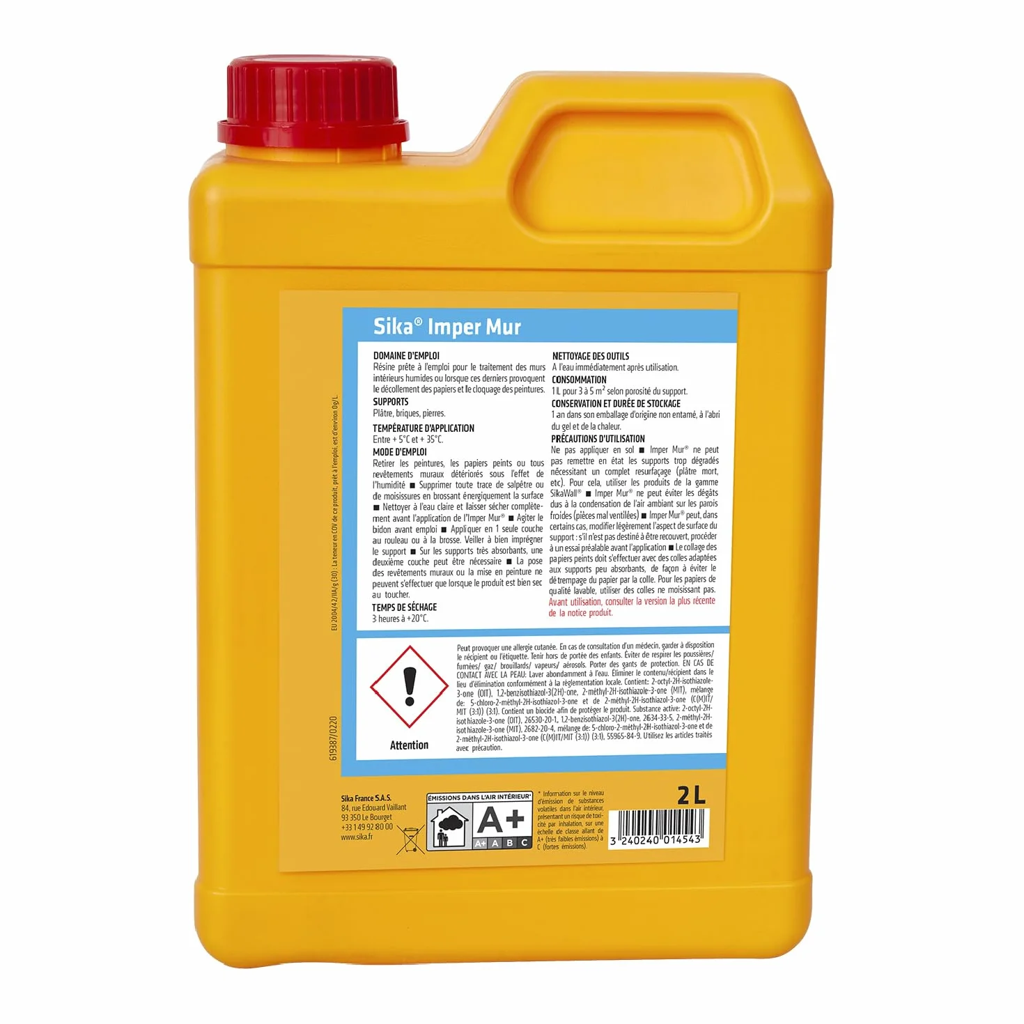 Sika Imper Mur Résine Traitement Murs Humides Anti-salpêtre Anti-moisissures 2L