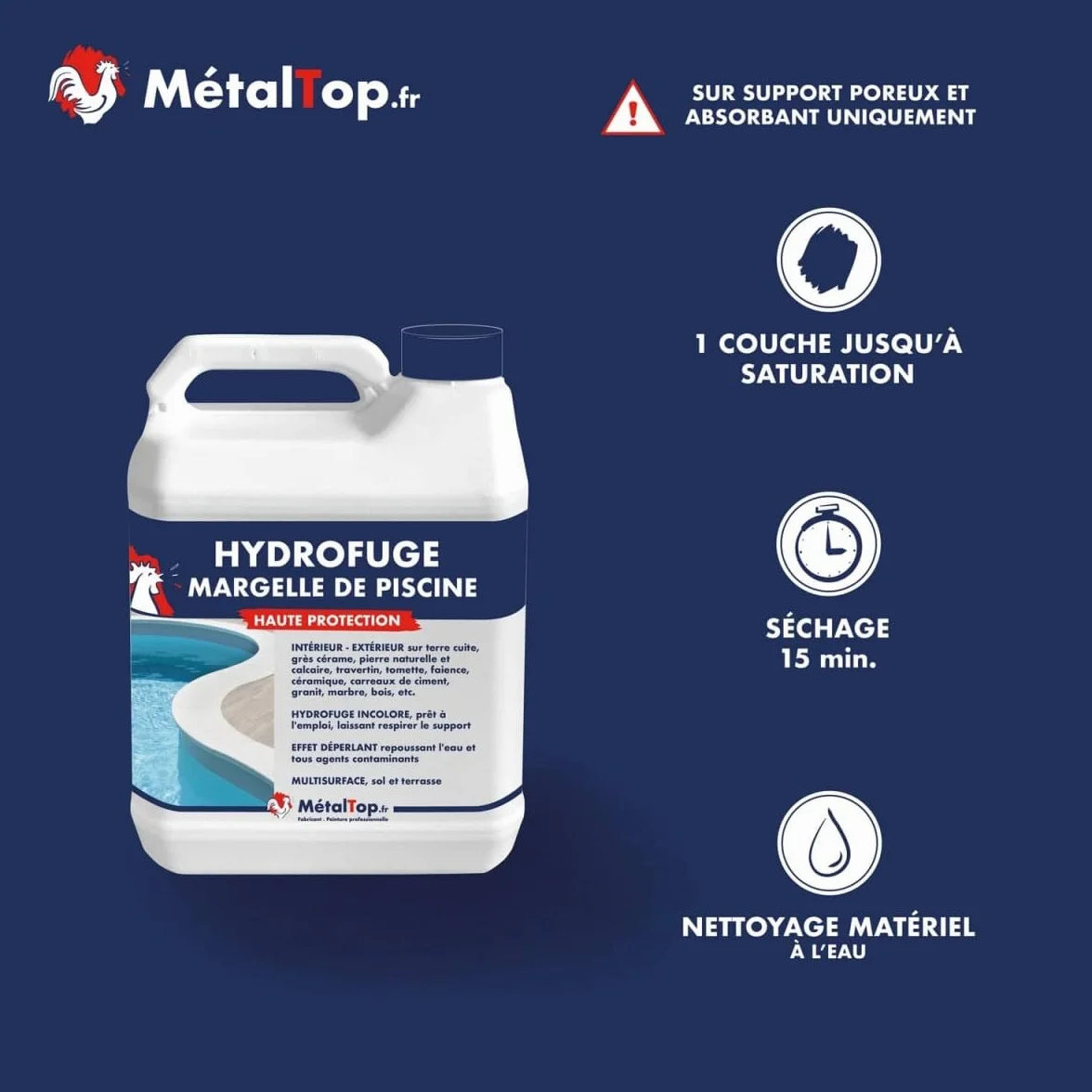 Métaltop Hydrofuge Margelle De Piscine 5 L Haute Protection Invisible Pierre Béton Terre Cuite