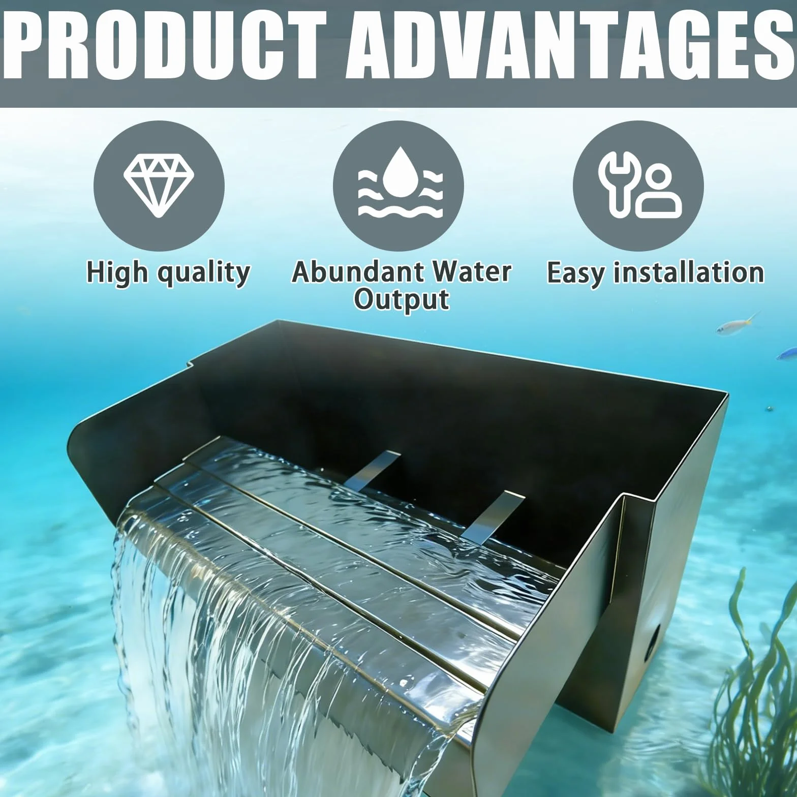 Cascade pour Bassin de Jardin 30 cm Acier Inoxydable Fontaine Décorative Extérieur sans Pompe