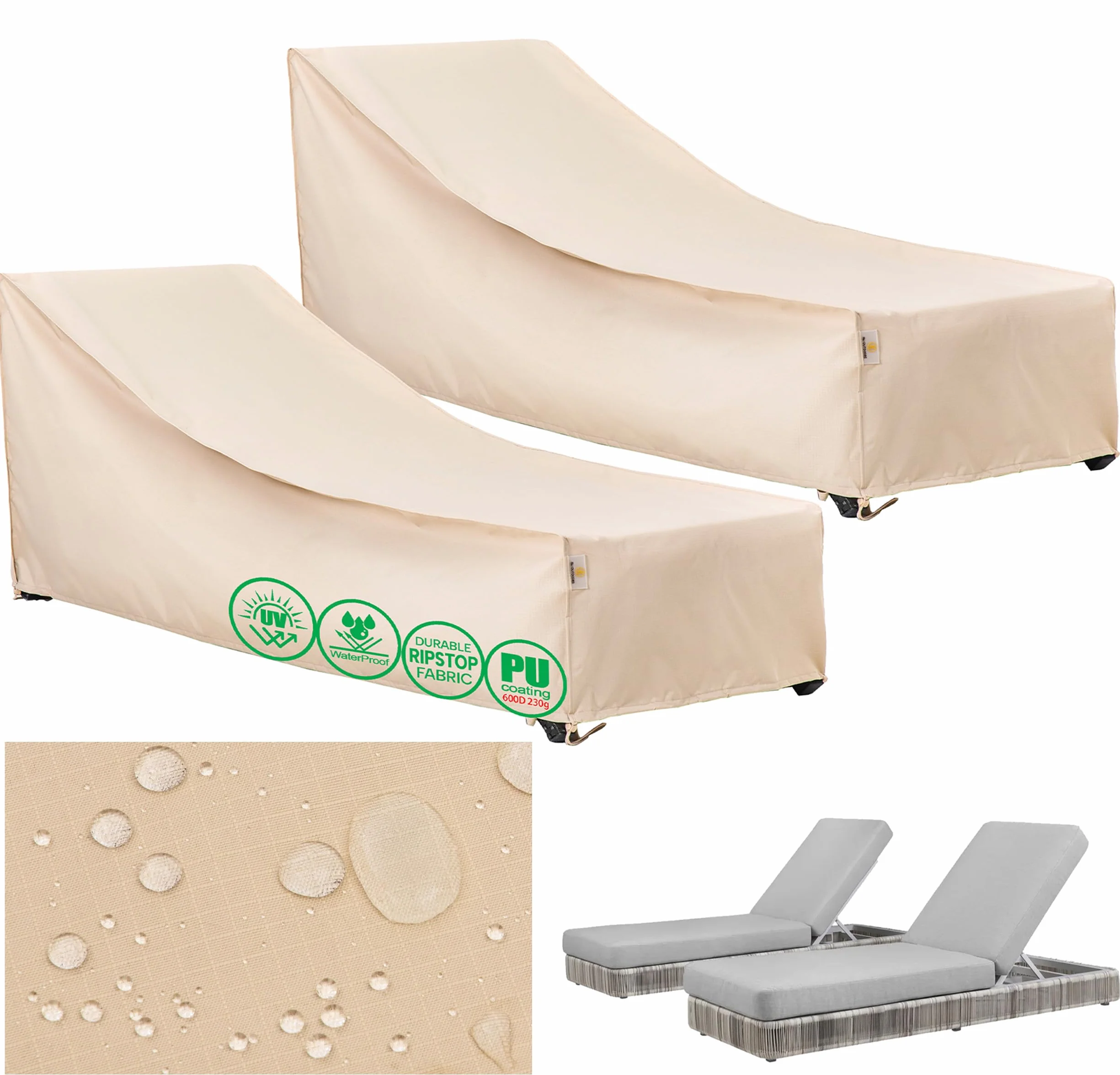 F&J Outdoors Housse pour Bain de Soleil Imperméable 213x81x38/86 cm Protection Jardin Résistante à la Pluie Neige UV Bâche Durable Transat Chaise Longue