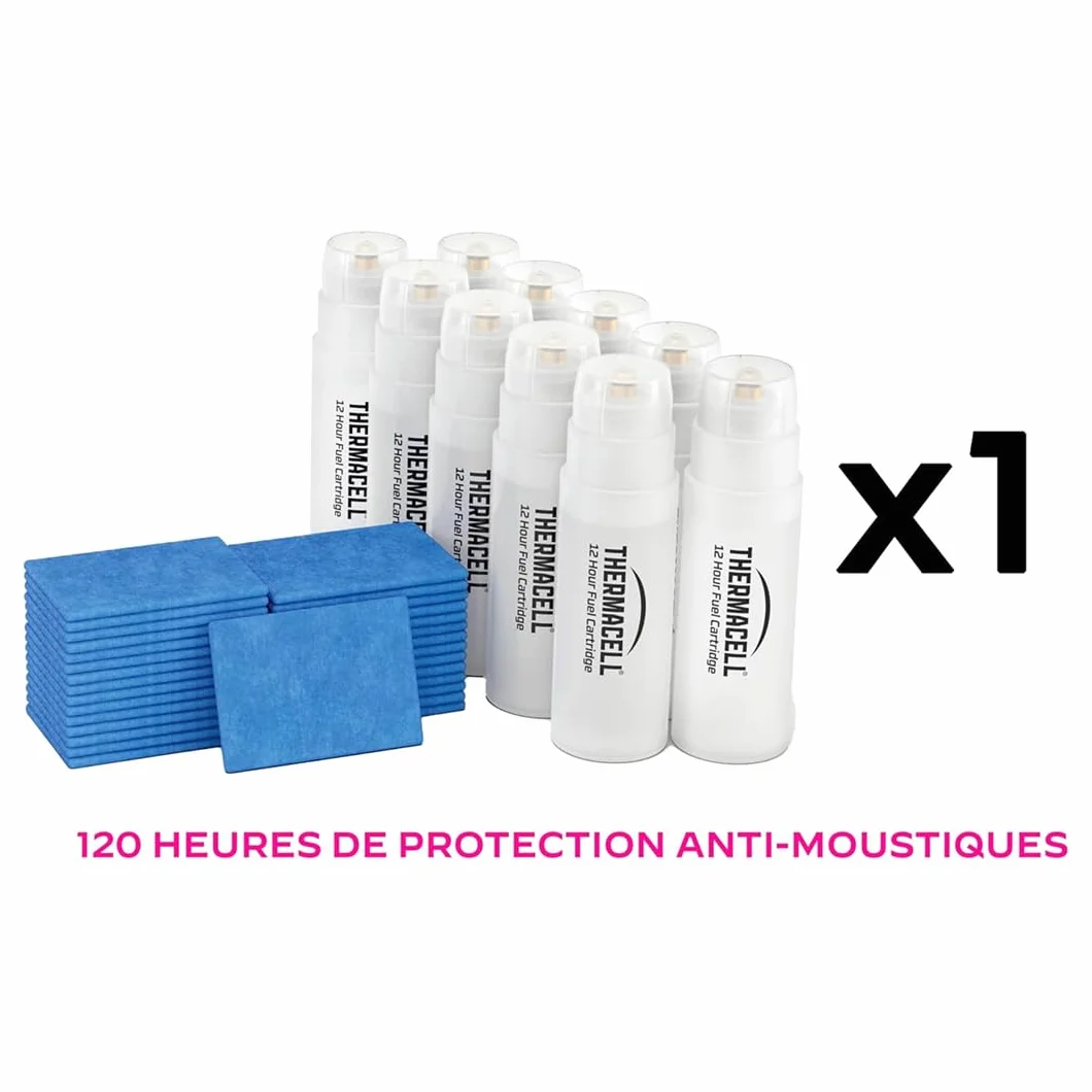 THERMACELL Recharge Anti Moustiques 20m² - 120h, 10 Cartouches Gaz + 30 Plaquettes