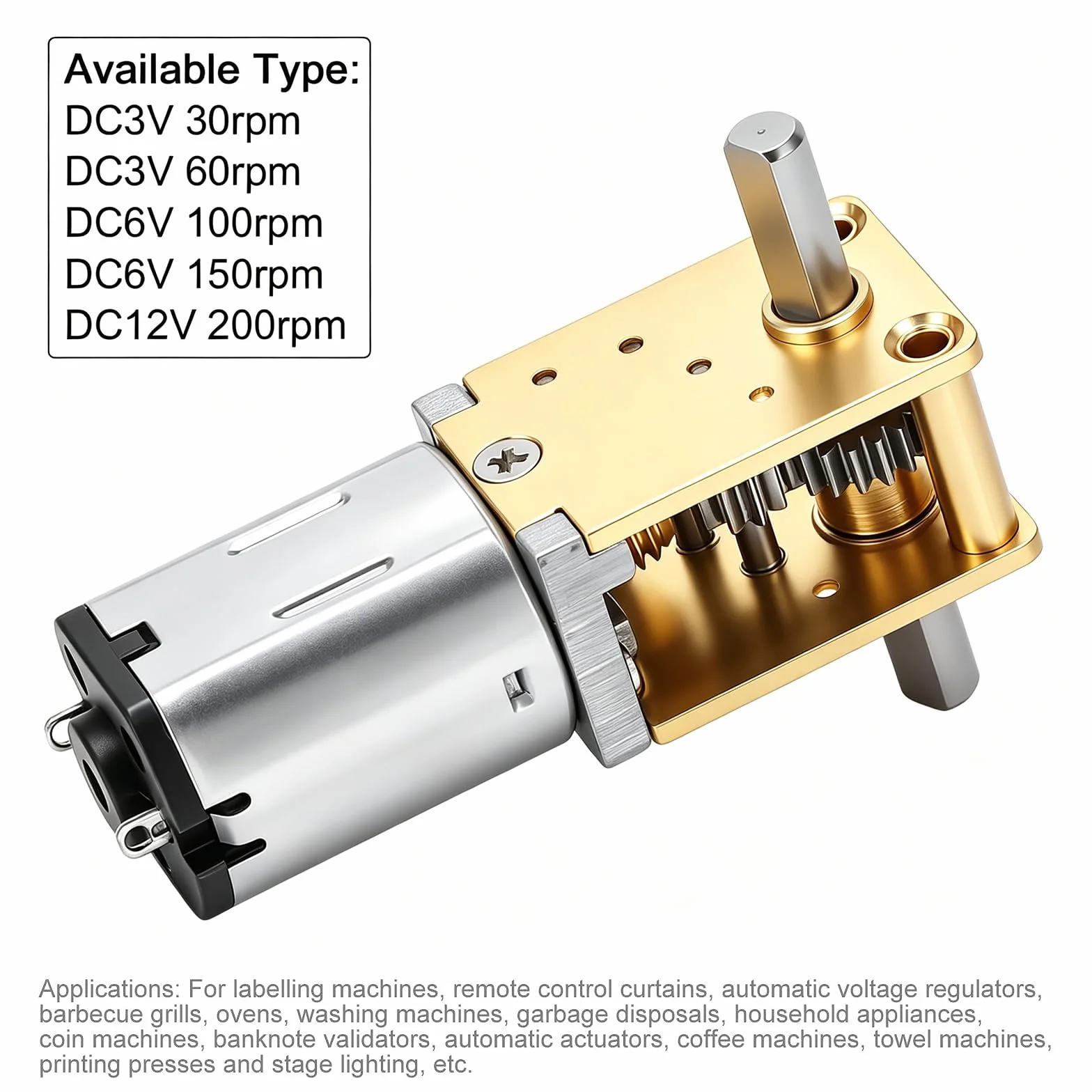 Moteur À Engrenages Métal DC 12V 200RPM Vis Sans Fin Arbre 3mm D-Forme pour Machines