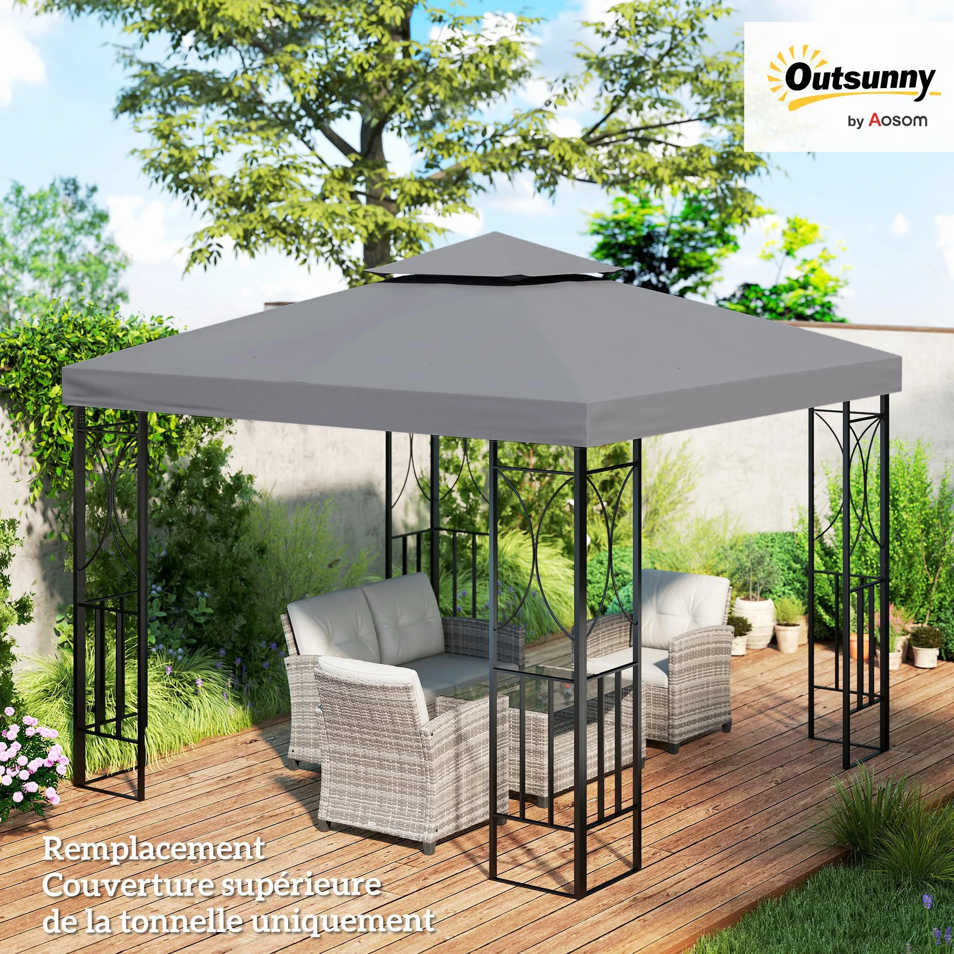 Outsunny Toit de Remplacement pour Pavillon de Jardin 3 x 3 m Gris