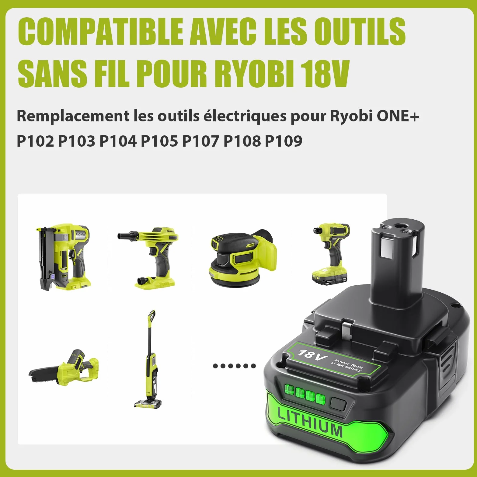 Batterie 18V 3Ah Li-ION pour Ryobi One+ P108 RB18L50 RB18L40