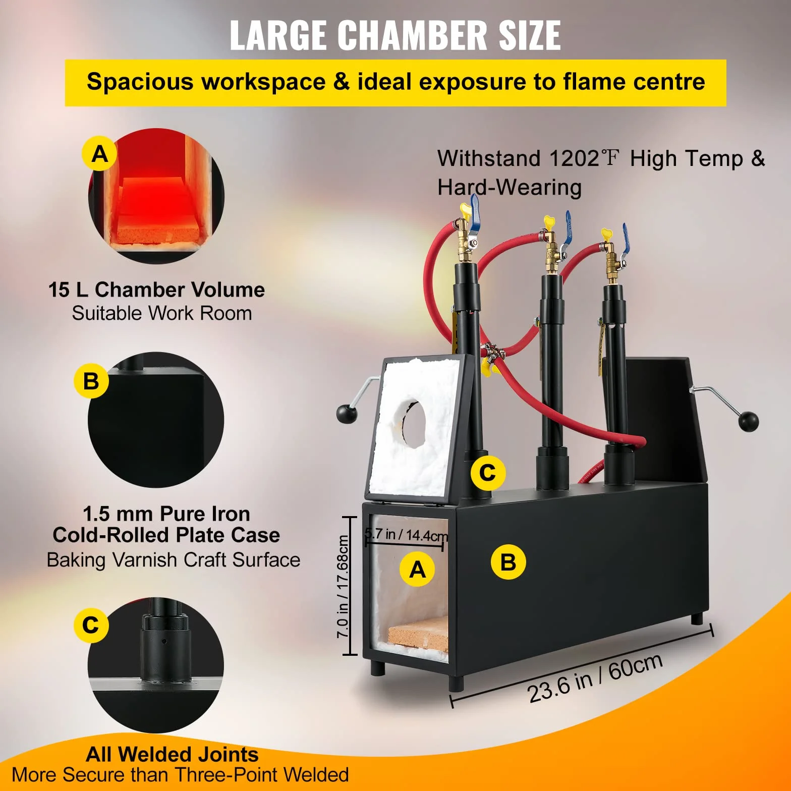VEVOR Forge à Gaz Propane 15 L Four Fusion Portable 3 Brûleurs 230 kW·h Noir
