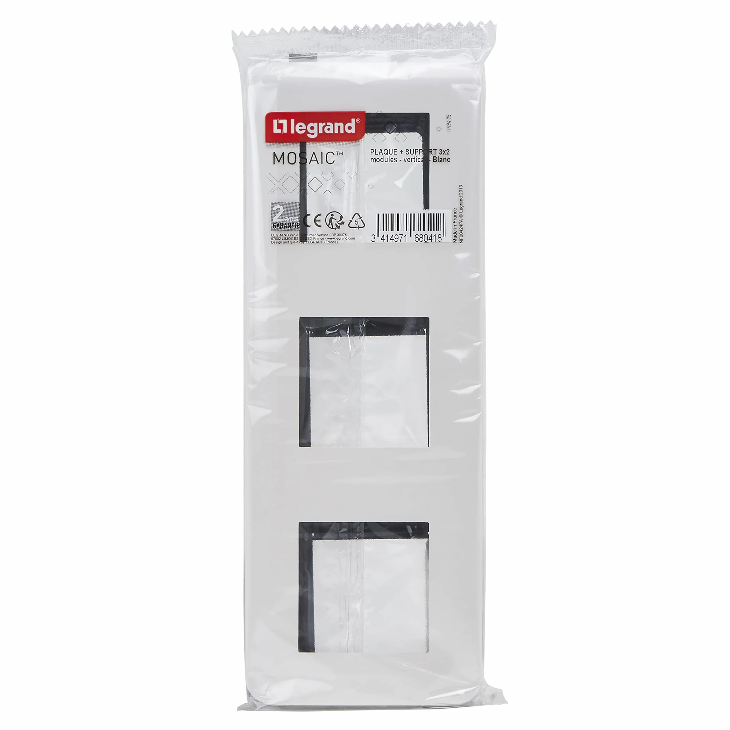 Legrand Plaque Mosaic 3x2 Modules Montage Vertical Blanc