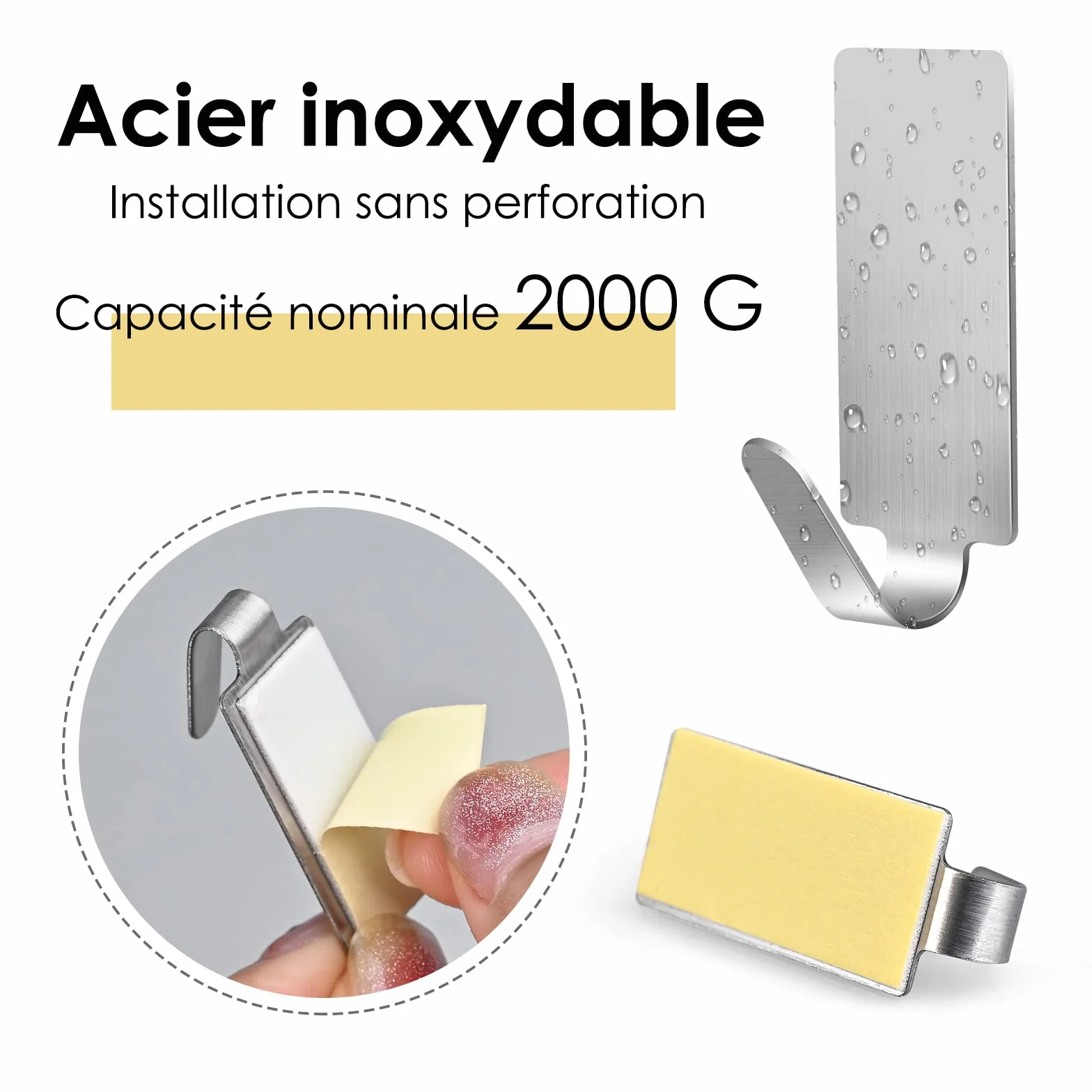 Crochet Adhesif Mural Acier Inoxydable 12 Pièces Sans Perçage pour Cuisine Salle de Bain