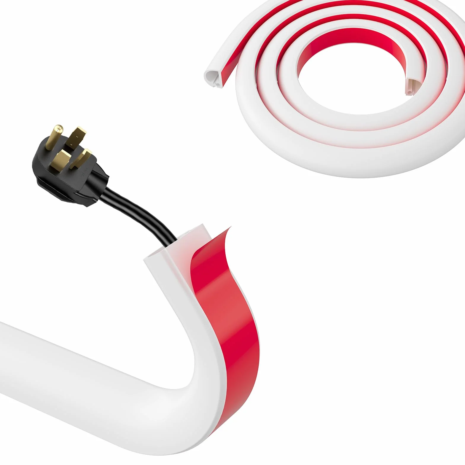 Goulotte Passe Cable Blanc 3M Auto-adhésif PVC Cache Câble Sol Demi Rond TV Mural
