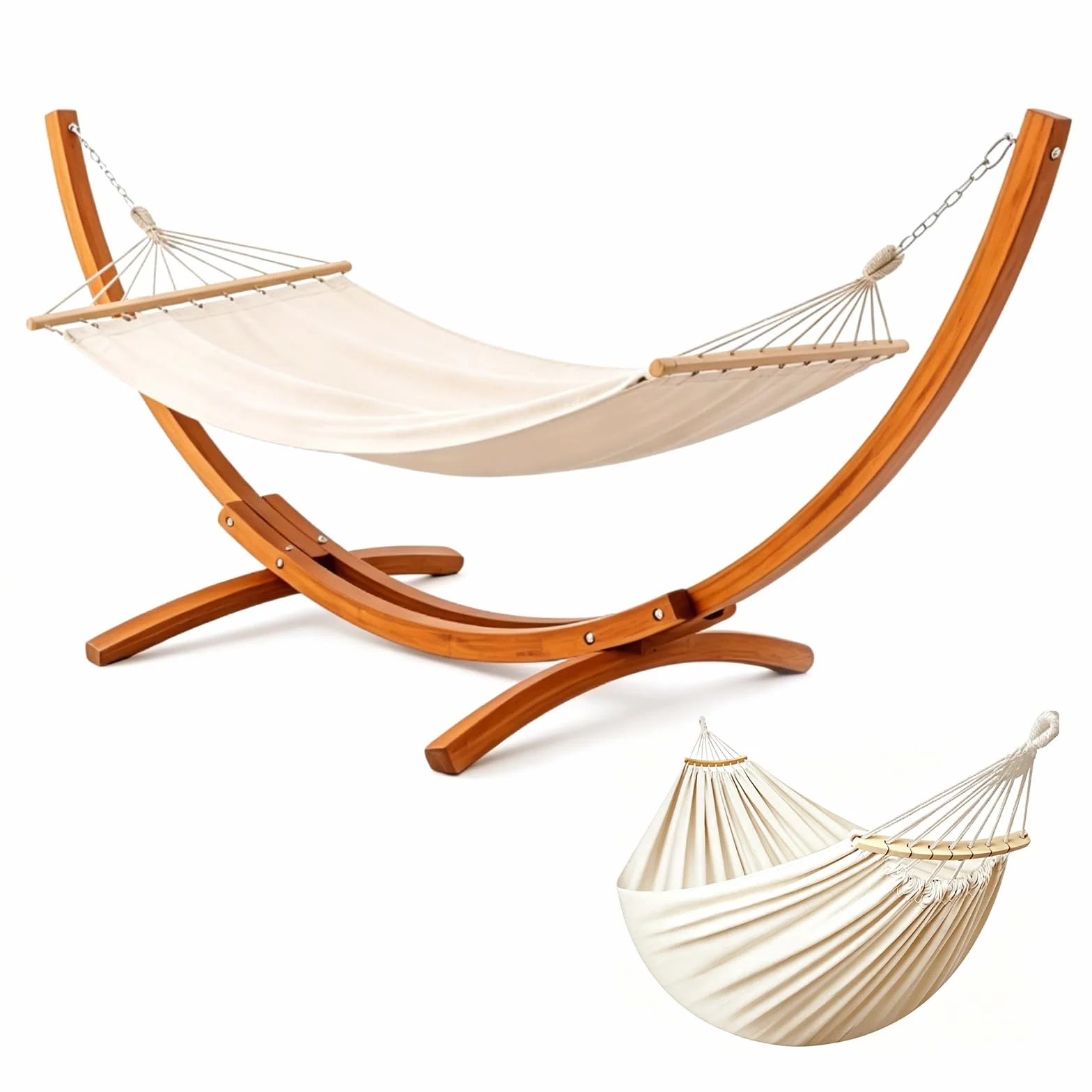 Hamac avec Support en Bois 2 Hamacs Inclus 200 kg 320×120×120 cm Ajustable Jardin Terrasse Balcon