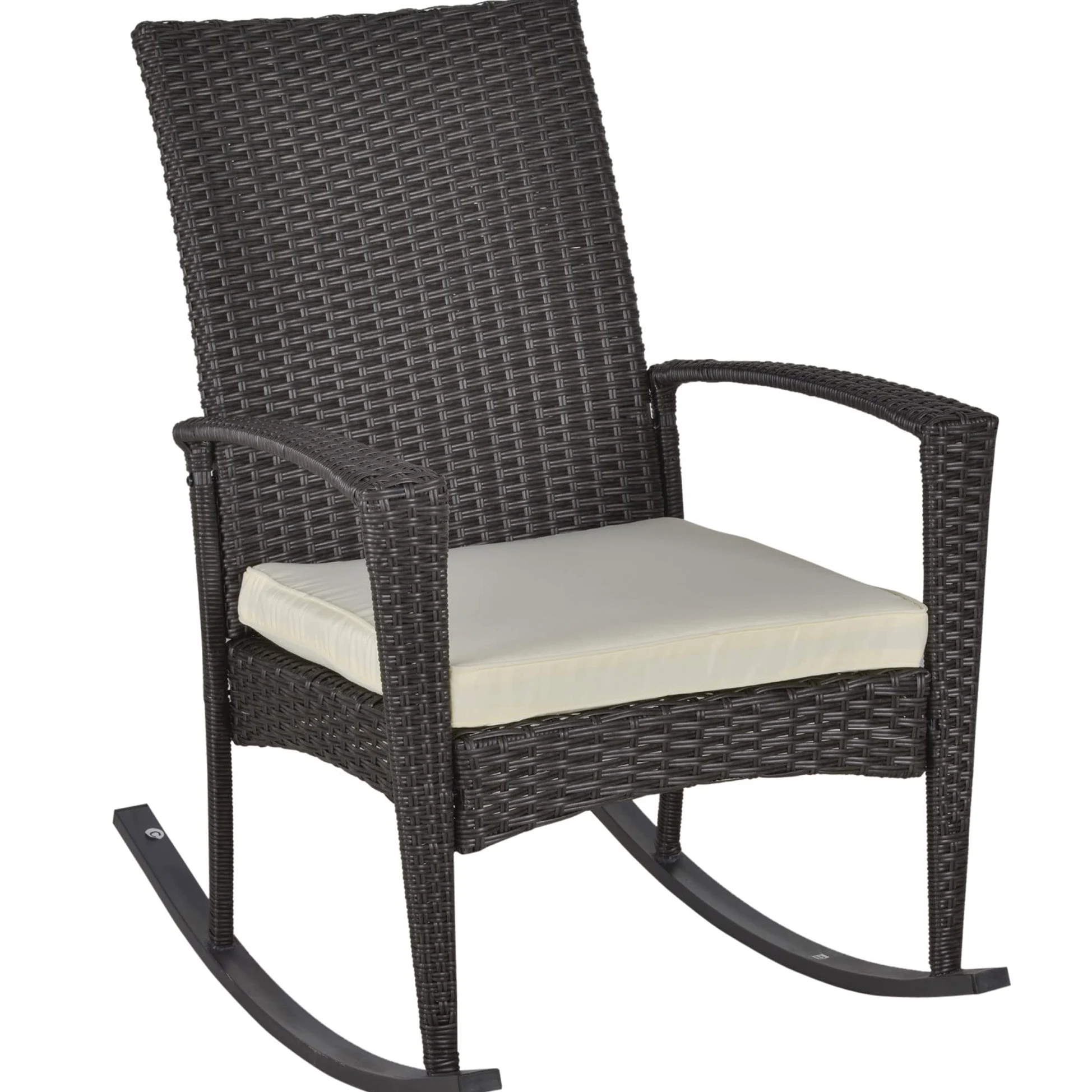 Outsunny Fauteuil à Bascule Rocking Chair avec Coussin d'assise déhoussable 66L x 88l x 98H cm résine tressée Imitation rotin Chocolat