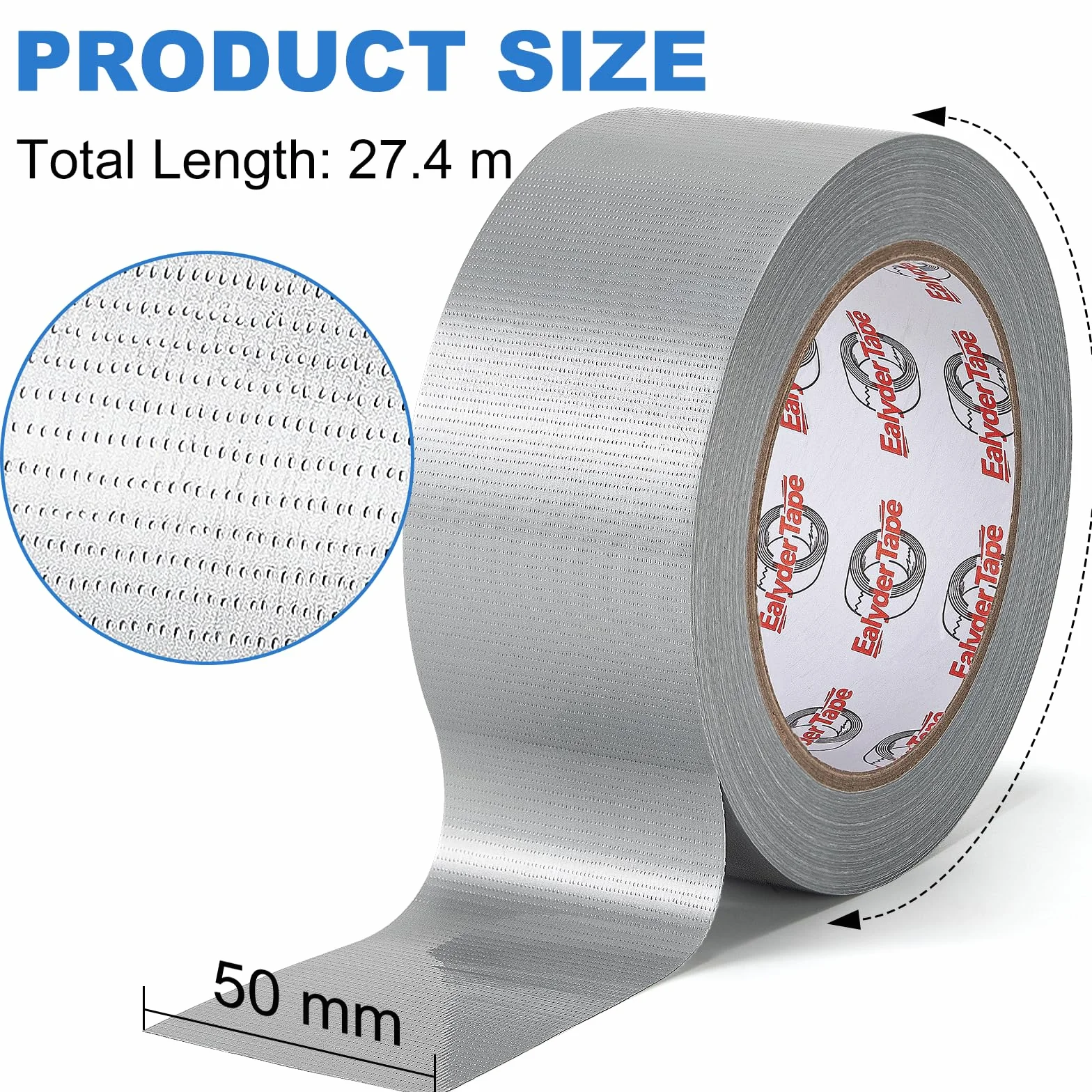 Ruban Adhésif Toilé Argenté 50mm x 27,4m Heavy Duty Duct Tape pour Réparations Étanchéité Bricolage