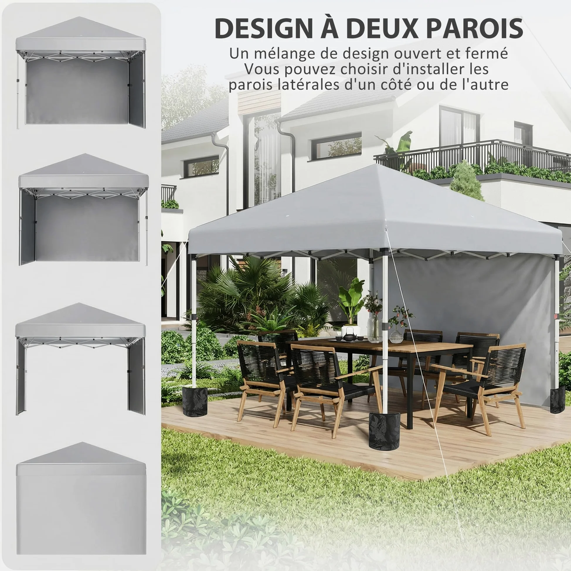 Outsunny Tonnelle de Jardin Pop-up Pliant Barnum réglable en Hauteur Protection UV 30+ 2 parois latérales - Sac de Transport Inclus - pour fête, événement Plein air - 297 x 297 x 288 cm Gris Clair