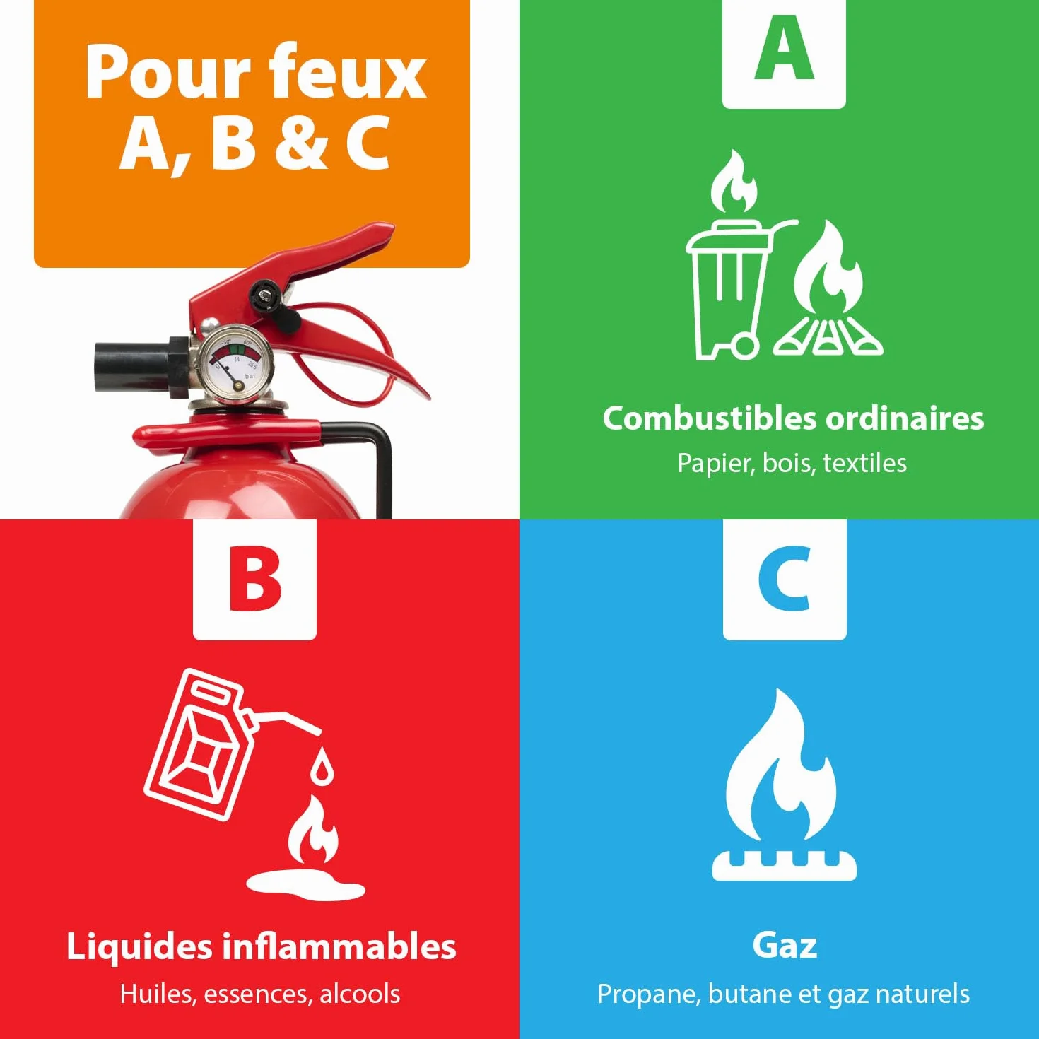 Smartwares Extincteur Poudre 1 kg Feux ABC Support Inclus FEX-18116