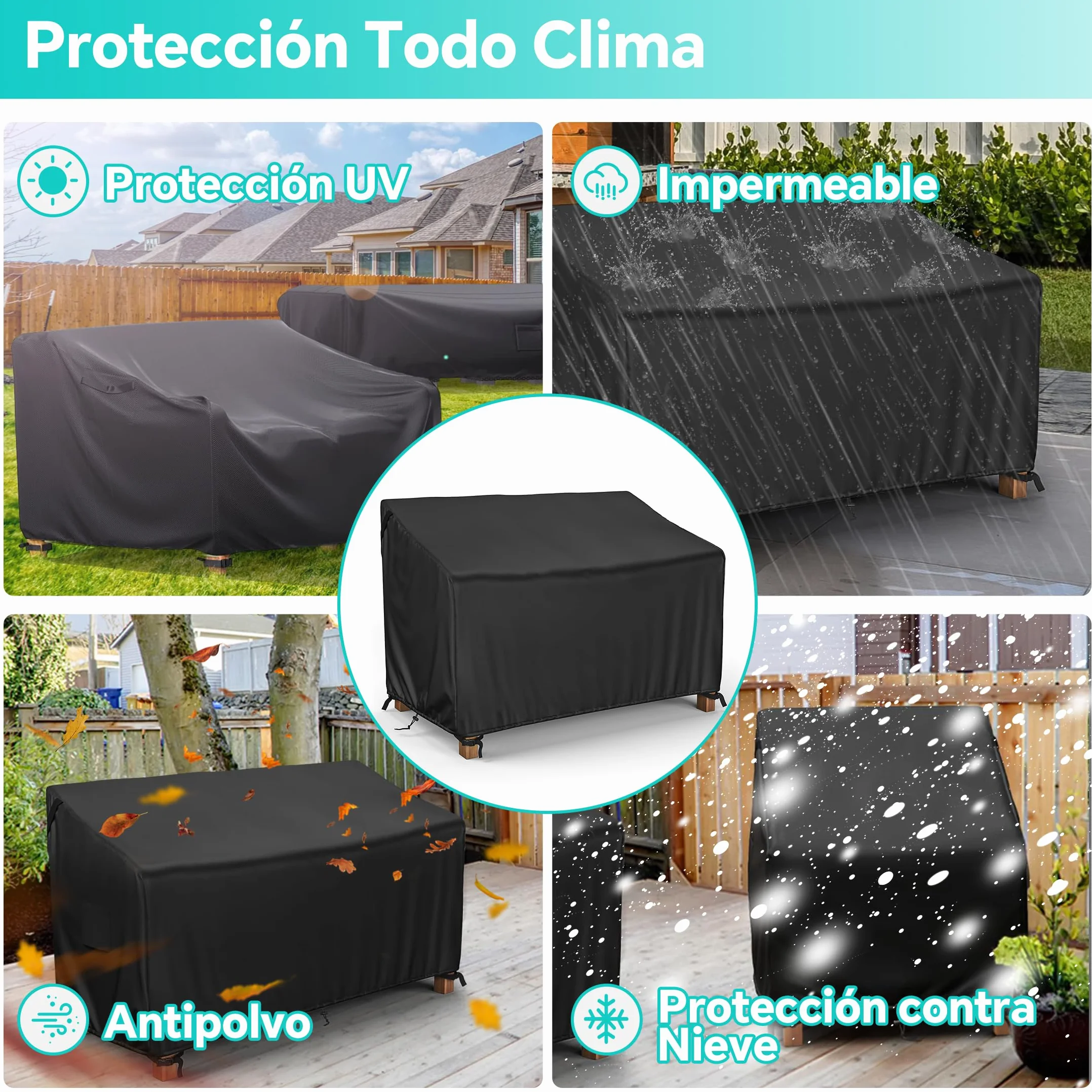 Housse de Banc de Jardin Extérieur 600D Oxford Imperméable Anti-UV Coupe-Vent pour Canapé 2 Places (147x83x78/55cm)