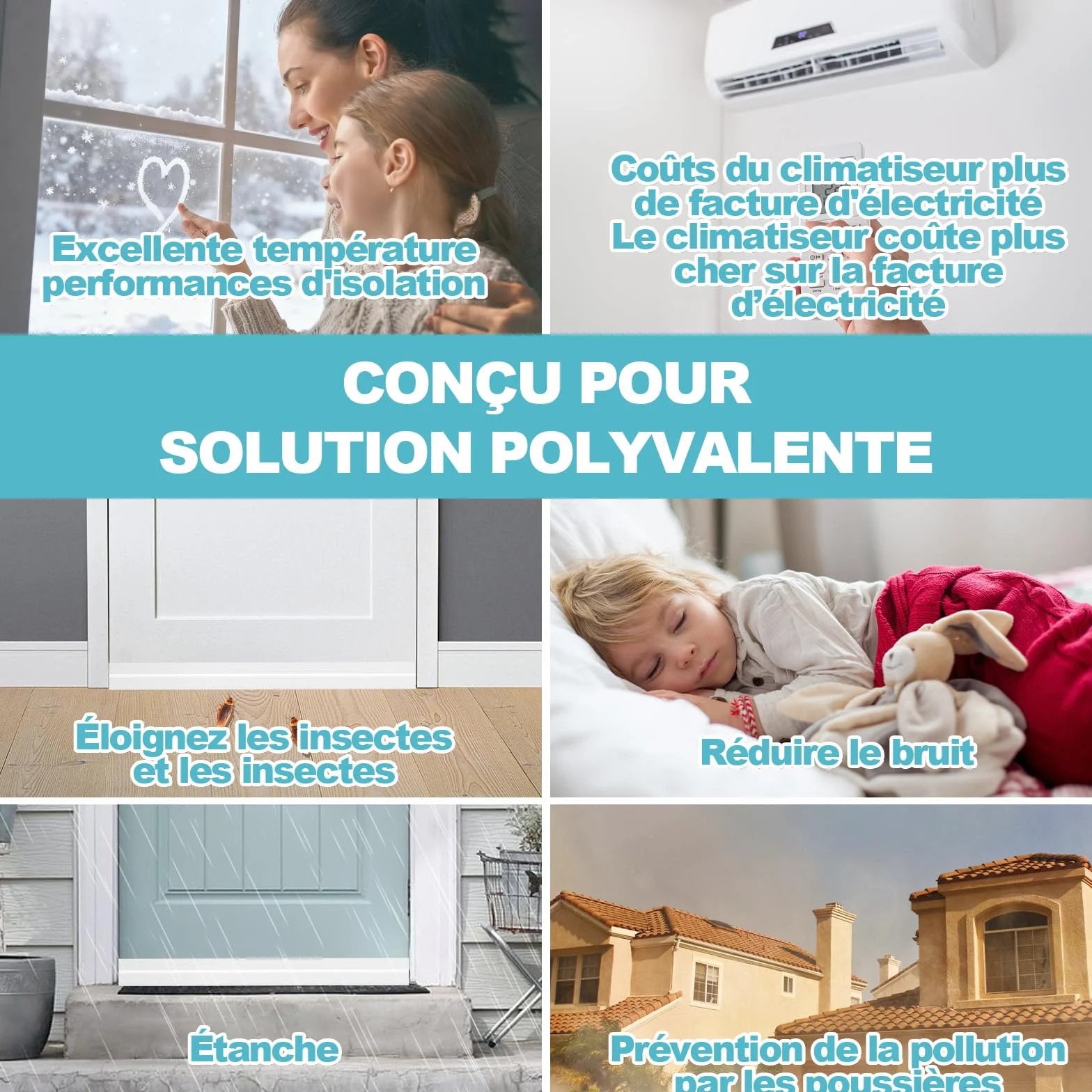 Bas de porte anti-courant d'air étanchéité boudin isolant Blanc 1M