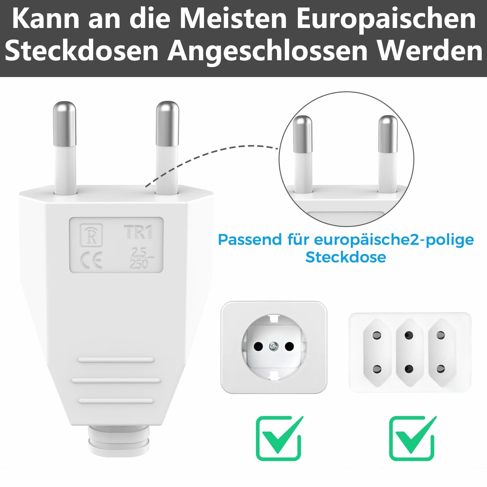 Fiche Européenne Plate 2 Pièces, Prise Electrique Male 250V 2.5A, Fiche Euro Schuko