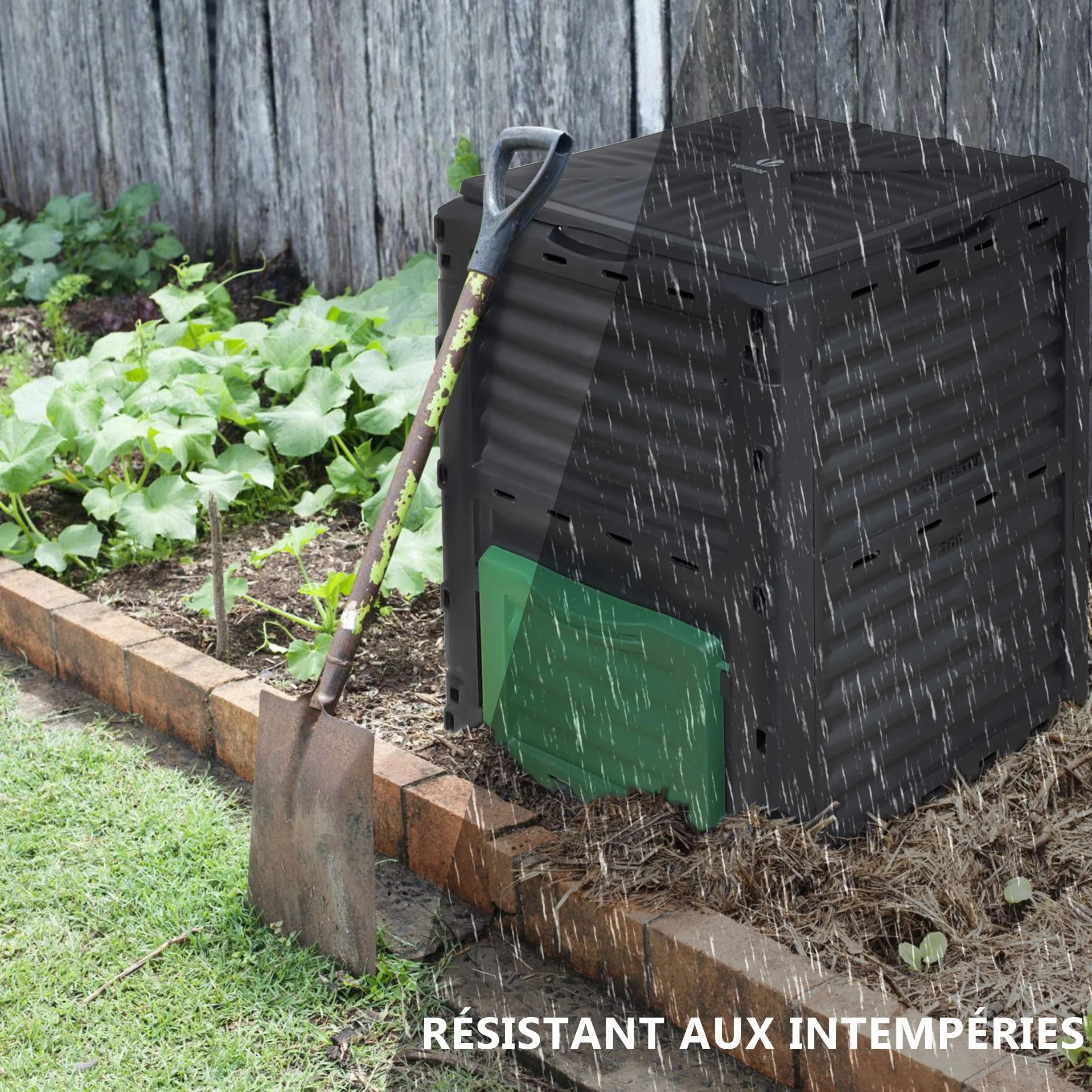 VOUNOT Composteur de Jardin 300L Bac à Composte Polypropylène Résistant aux Chocs et aux UV Noir