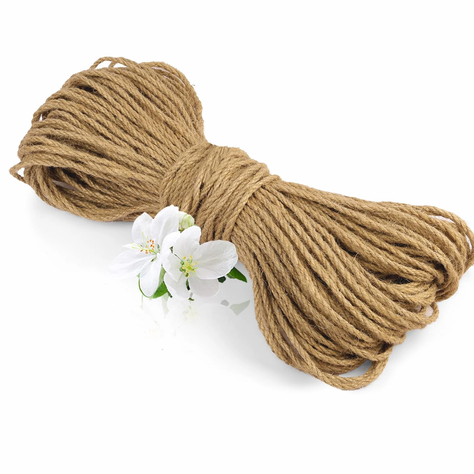 Corde de Jute Naturelle 50m x 3mm, Ficelle Jardinage Robuste 3 Brins Tressés, Sûre pour Griffeur Chat, Bricolage & Décoration Intérieur/Extérieur, Emballage Cadeau & Fleuristerie
