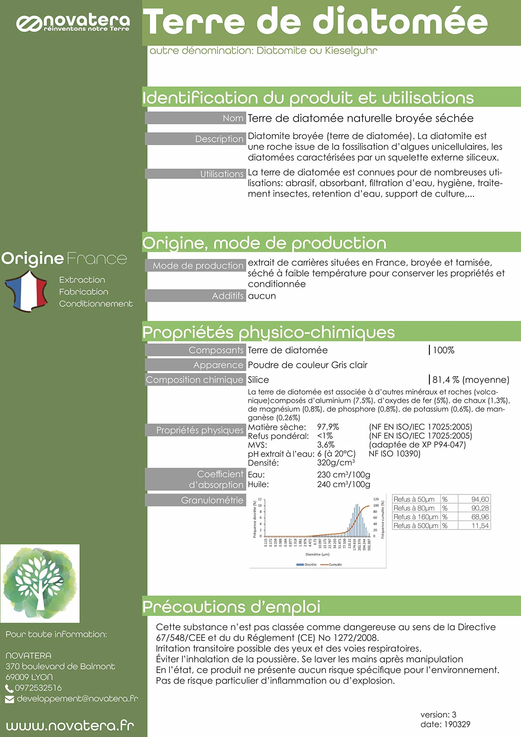 NOVATERA Terre de Diatomée 100% Naturelle Française Ultrapure Non Calcinée Ecocert 5kg
