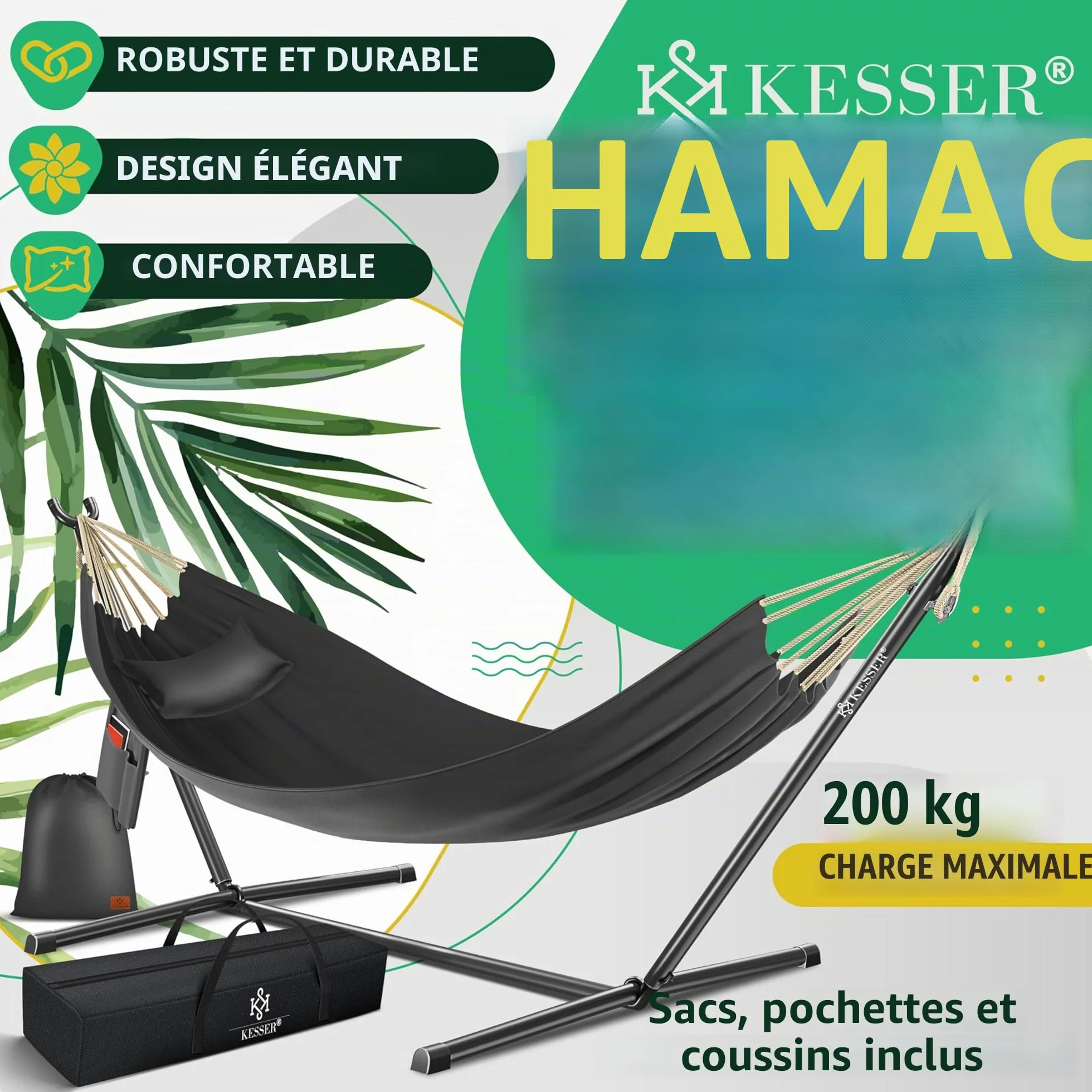 KESSER Hamac Lake Double avec Support 200 kg XXL Anthracite