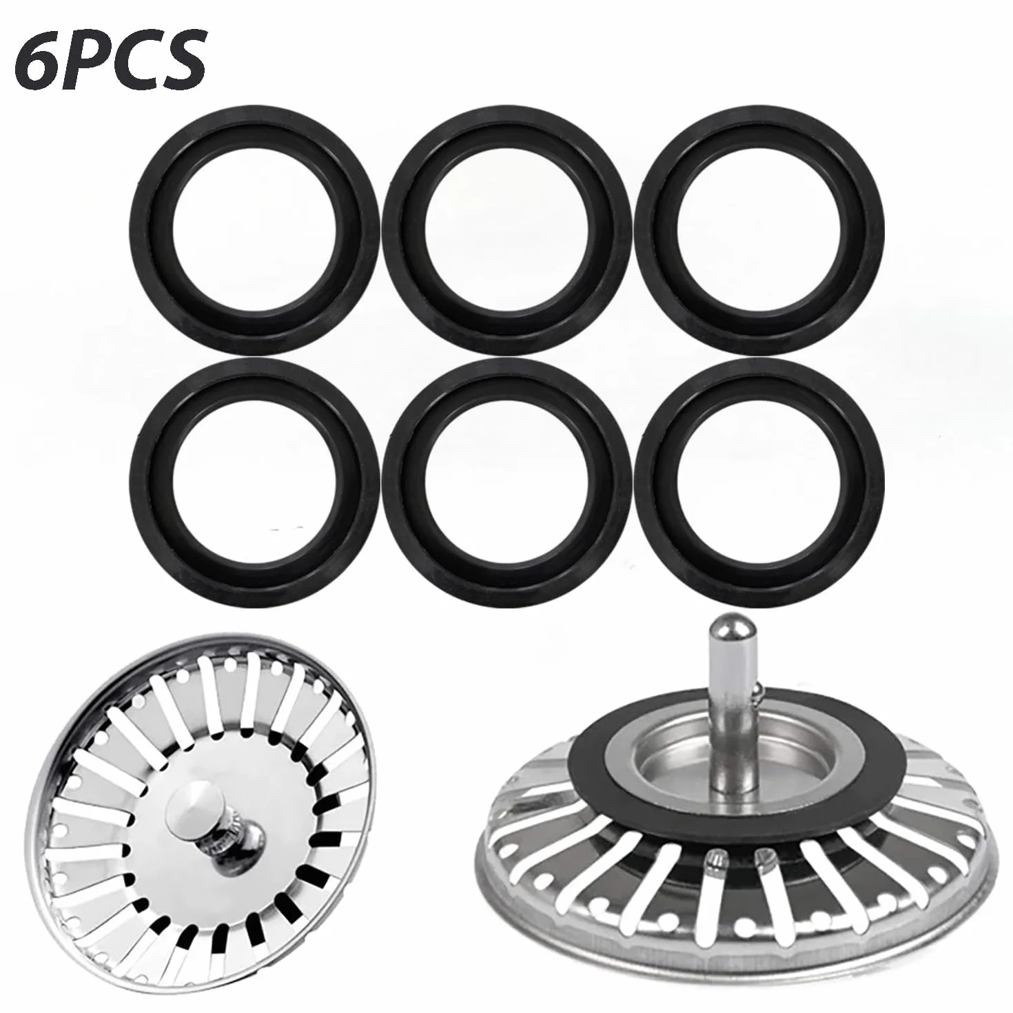 Joint D'Évier de Cuisine 6 PCS, Joint en élastomère pour paniers filtrants Ø 54 mm, Ø 32 mm, Noir