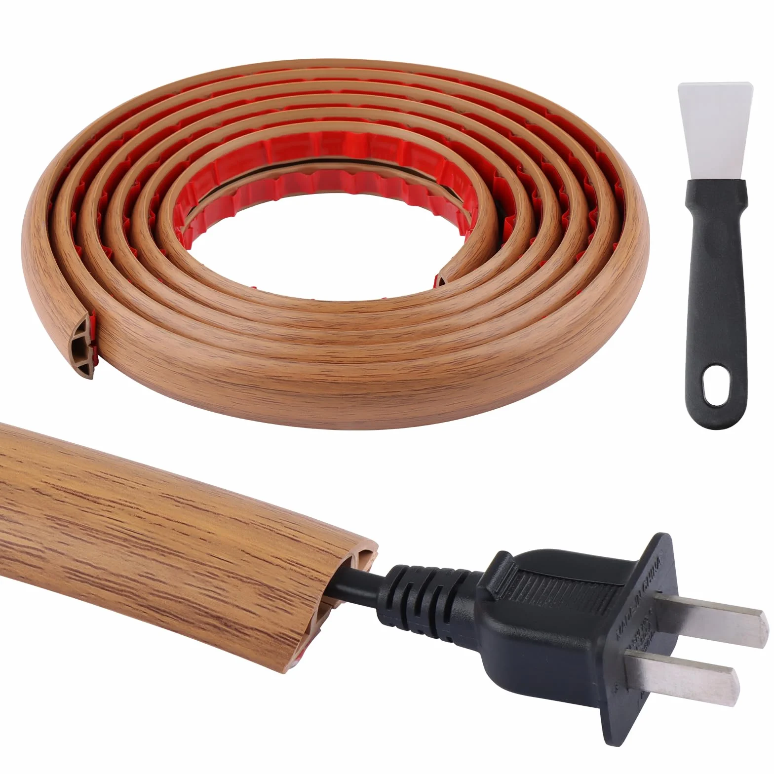 Passe-câbles Flexible pour Sol Autocollant, Protection de Câbles PVC, Grain de Bois