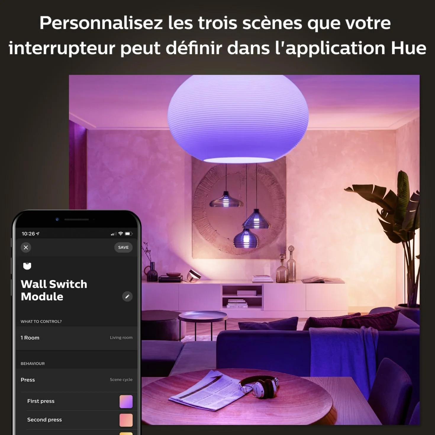 Philips Hue Module d'interrupteur mural Blanc compatible Alexa Google Assistant Apple Homekit