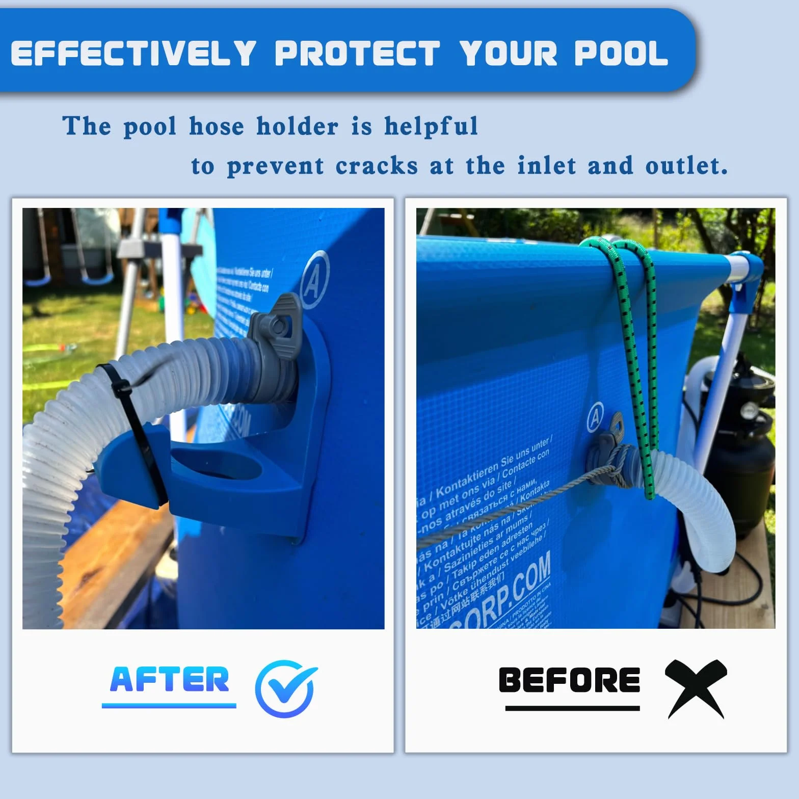 Fox Bunny Support de Tuyau de Piscine pour Piscines Hors Sol, 26-38mm, Compatible Intex Bestway, Bleu