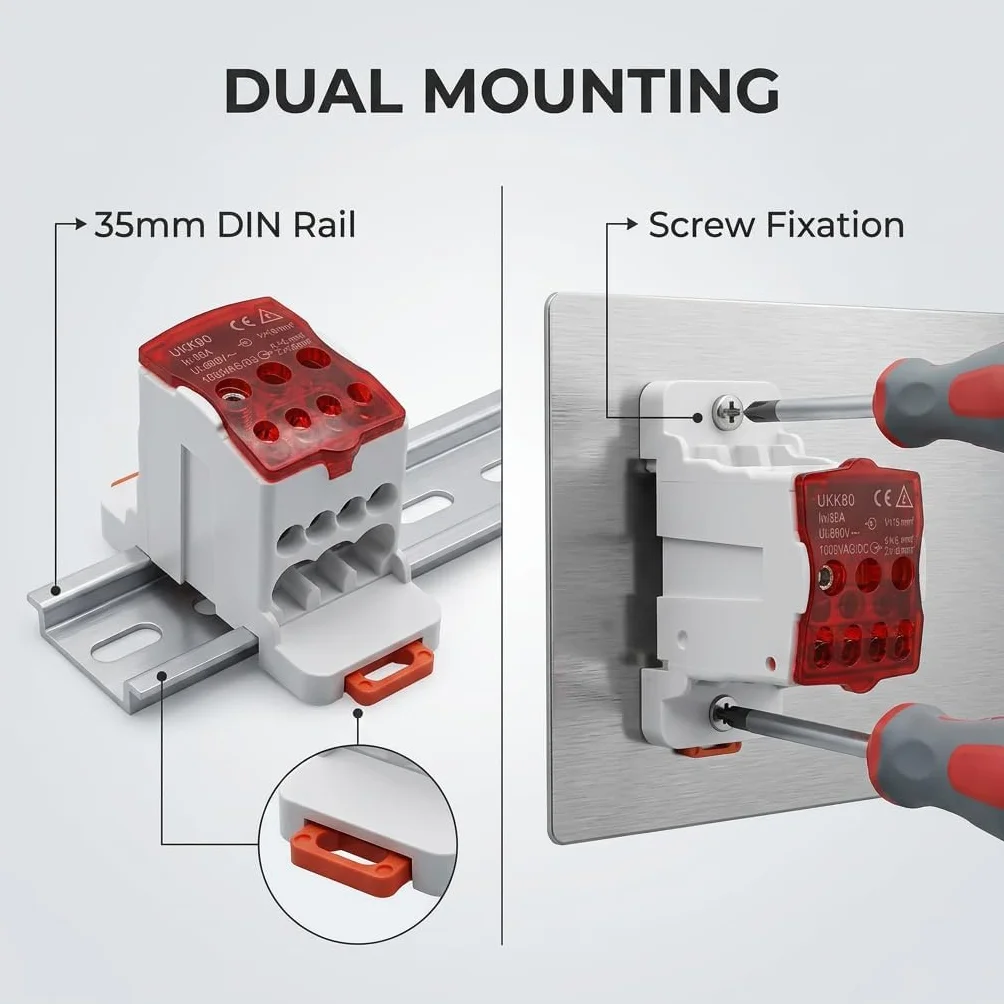 Bornier Electrique Rail Din UKK-80A 690V Boîte De Jonction Distribution Avec Couvercle Protection Rouge