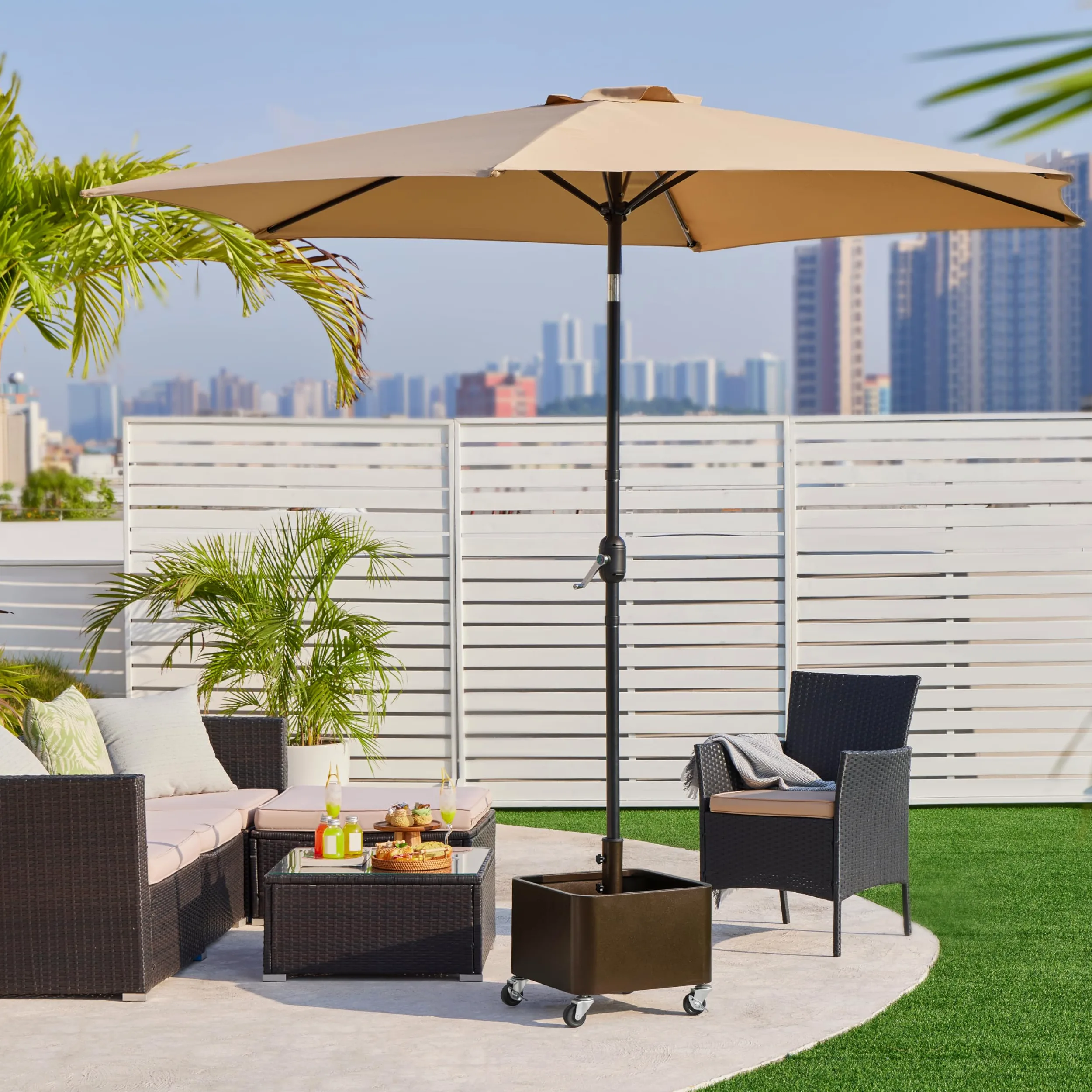 Yaheetech Pied de Parasol Carré avec Pot de Fleur 2 en 1, Charge Max. 150 kg, Support Parasol Base de Parasol avec roulettes, Trous de Drainage, Remplissage Sable/Pierres 45,5 x 45,5 x 48 cm