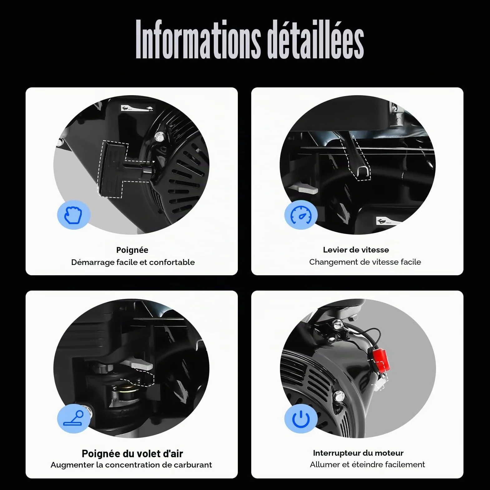 Moteur à essence 4 temps 15 CV 420 CC - Moteur sur pied - Moteur industriel - Refroidissement par air OHV - Arbre de 25 mm - 3600 tr/min - Avec fonction d'alarme d'huile - Pour karts, nettoyeurs haute