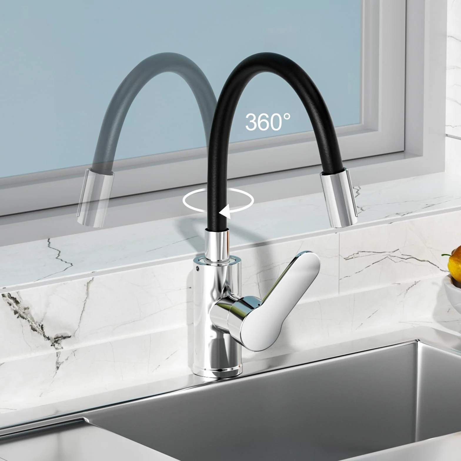 Mitigeur Évier Bec Flexible Robinet Cuisine Noir 360° Rotative Aérateur Économiseur Eau