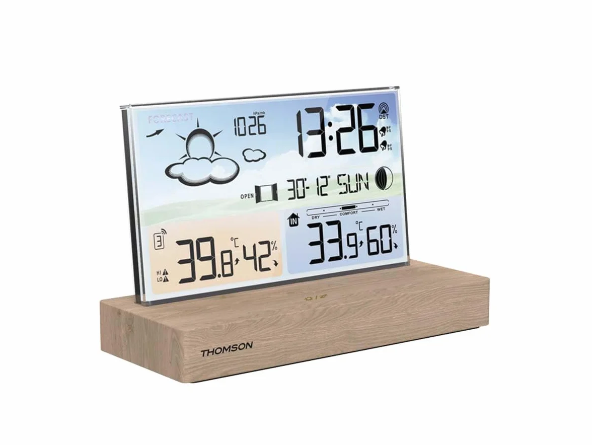 Thomson Réveil station météo base en bois