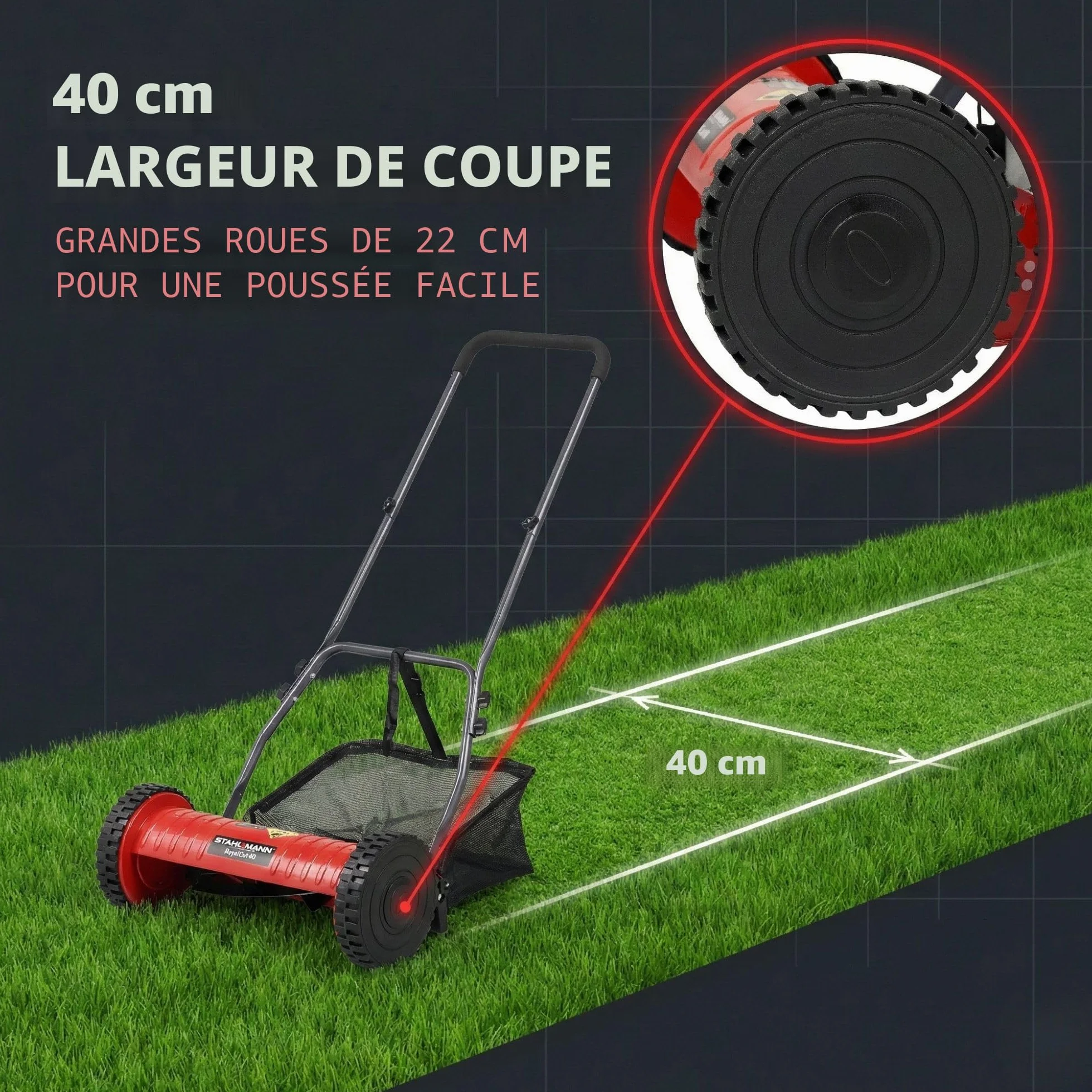 STAHLMANN RoyalCut Tondeuse hélicoïdale 40 cm 32 L 4 niveaux