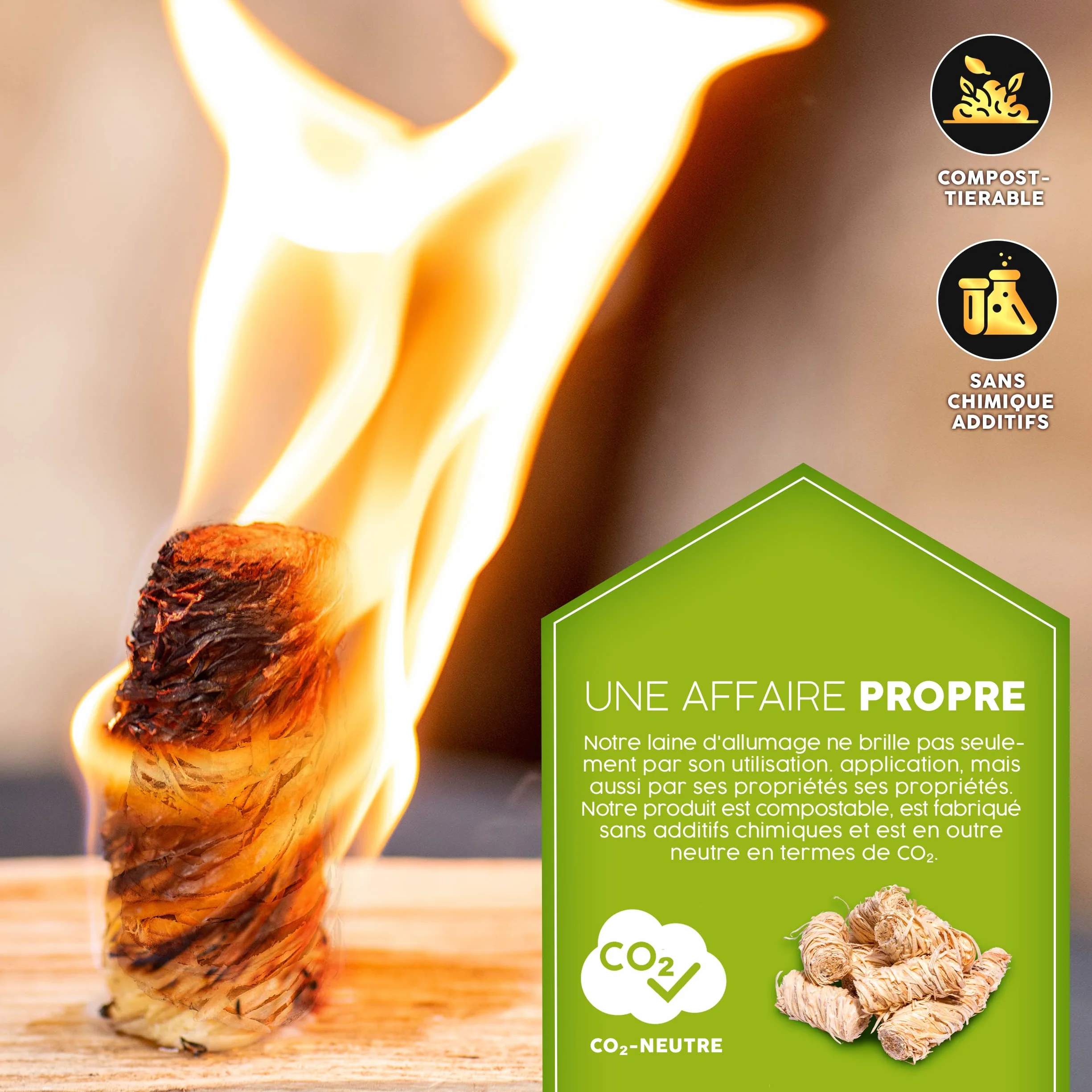 Allume-feu Laine écologique 10 kg 800 pièces imprégné de Cire pour Grill Charbon