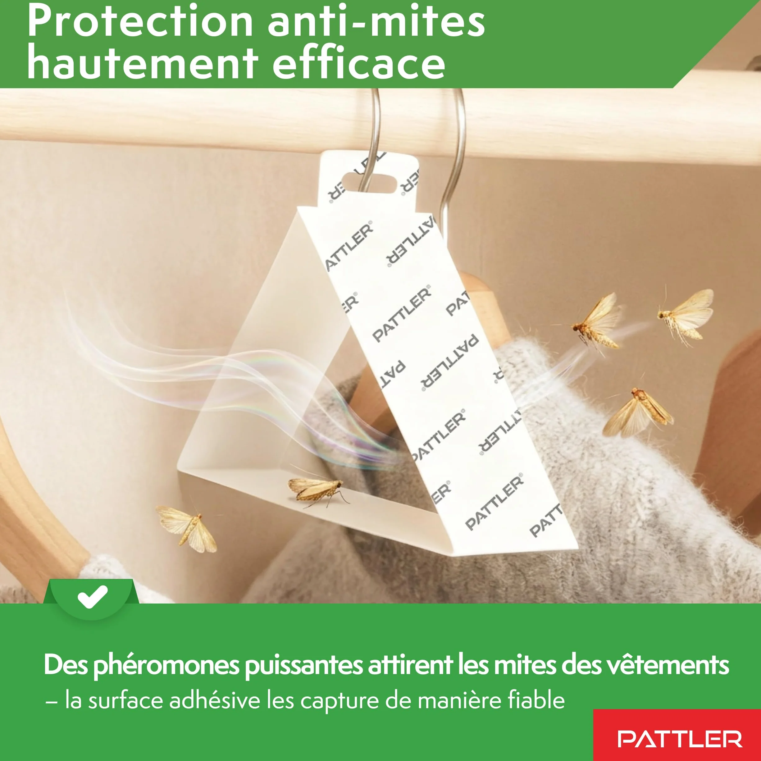 PATTLER Anti Mites Textiles avec Phéromones - 8 Pièces. Protection Anti Mites Vetements pour Armoire Vetement et Penderie, Pièges Adhésifs pour la Détection et Le Contrôle des Mites Textiles.
